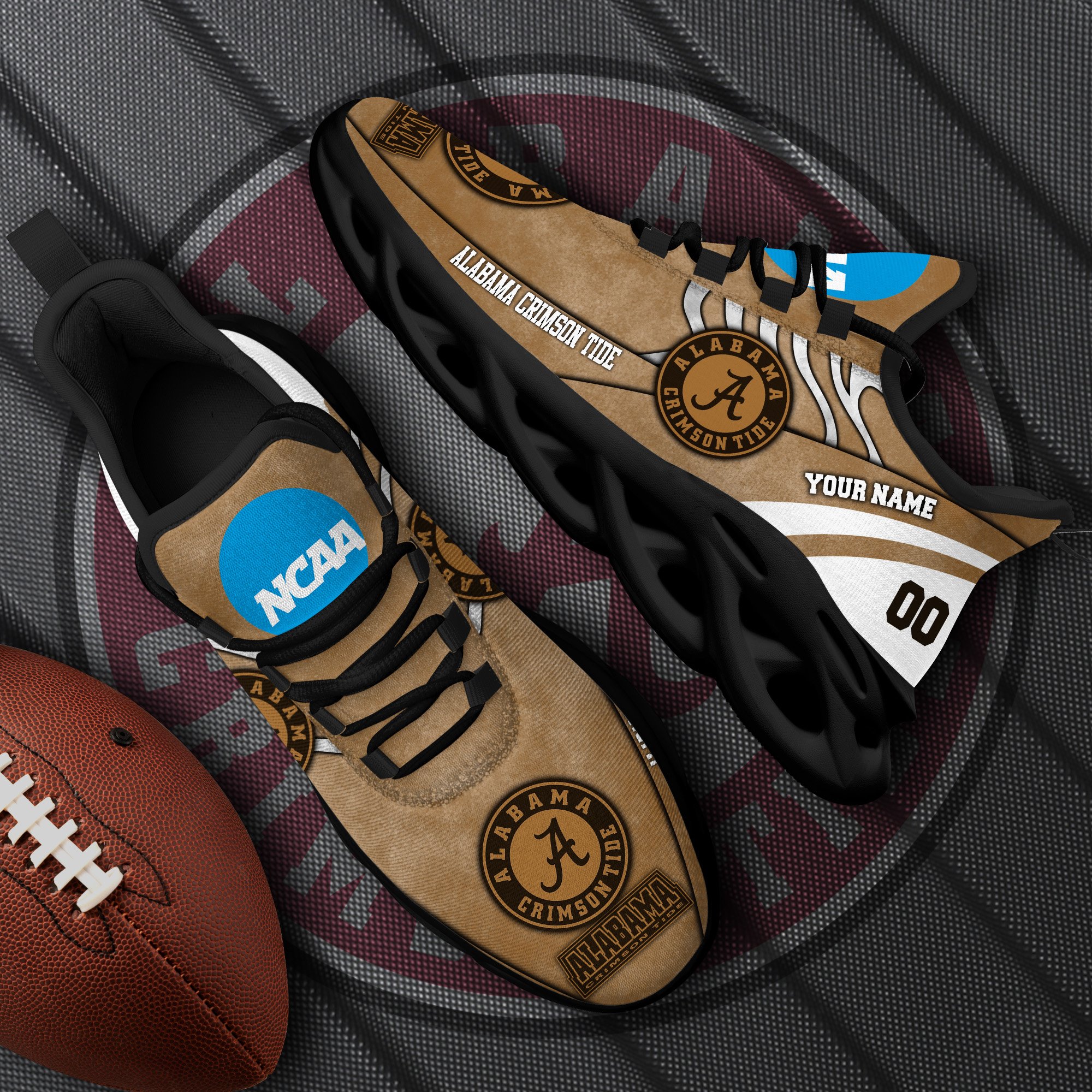 Alabama Crimson Tide Black Max Soul Shoes 2025 Versions Custom Your Name And Number 312