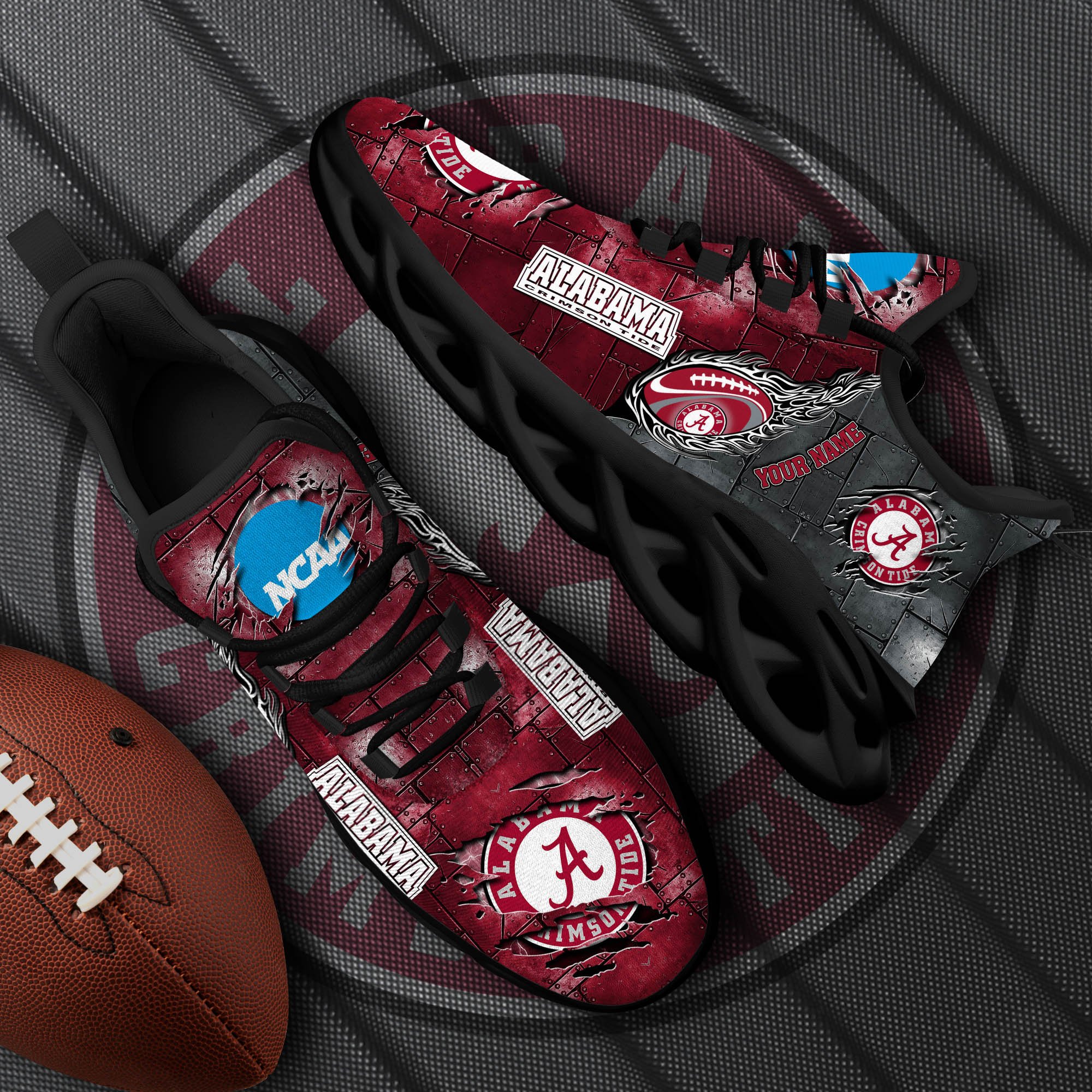 Alabama Crimson Tide Black Max Soul Shoes 2025 Versions, White Max Soul Shoes Custom Your Name PH879