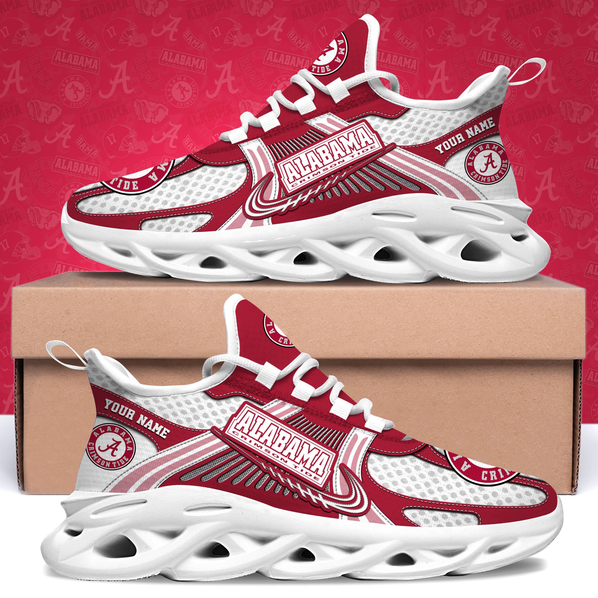 Alabama Crimson Tide Clunky Sneakers Custom Your Name, Sport Sneakers, Sport Gifts For Fan, Gifts For Him