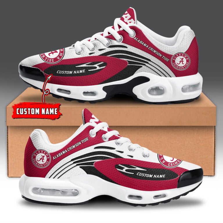 Alabama Crimson Tide Personalized Name Team Logo Mix Colors Wave Line TN Air Max Shoes Air Cushion Sneakers