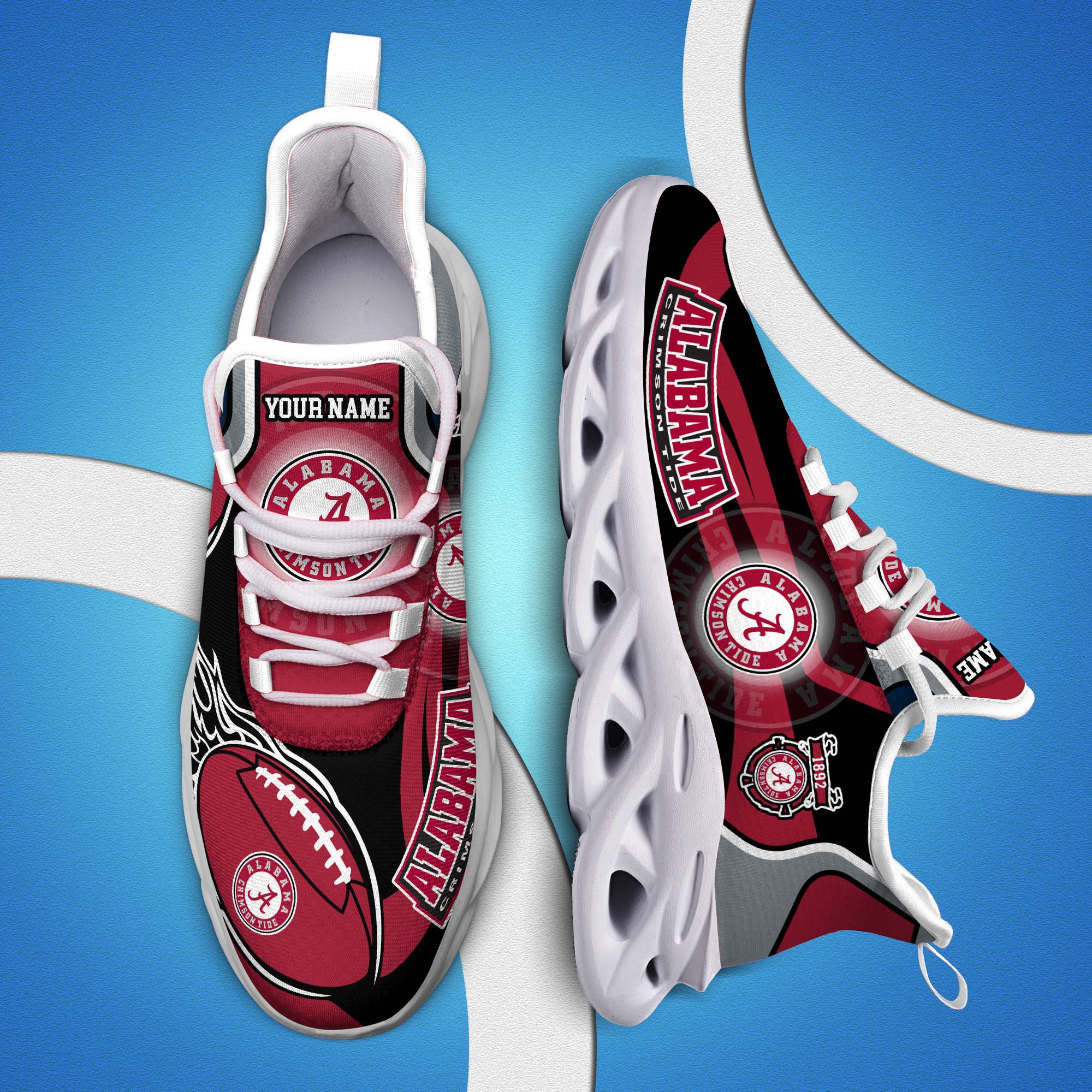 Alabama Crimson Tide White C Sneakers 2025 Version Personalized Your Name 090