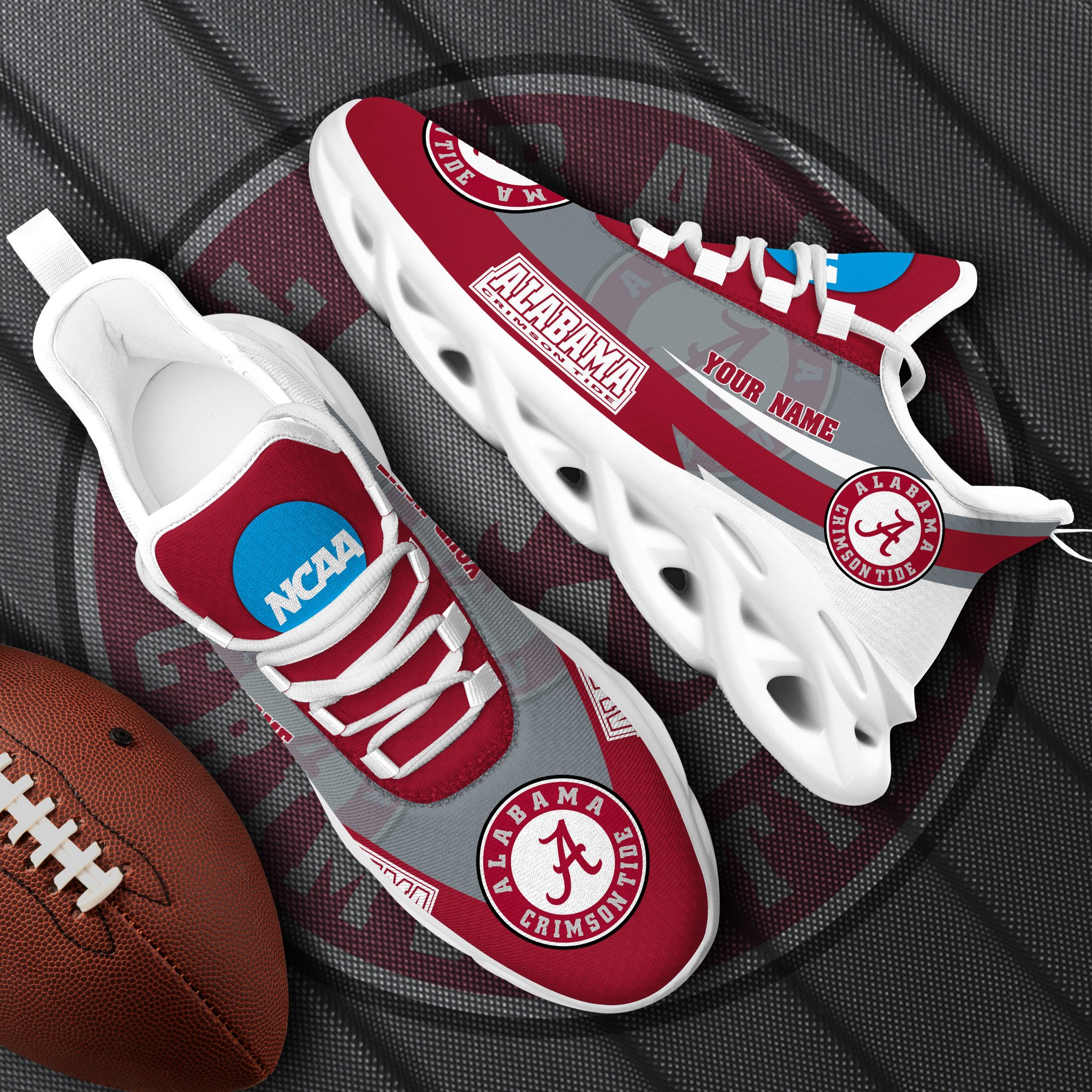Alabama Crimson Tide White Max Soul Shoes 2025 Versions Custom Your Name, Sports Gift For Fan PH019