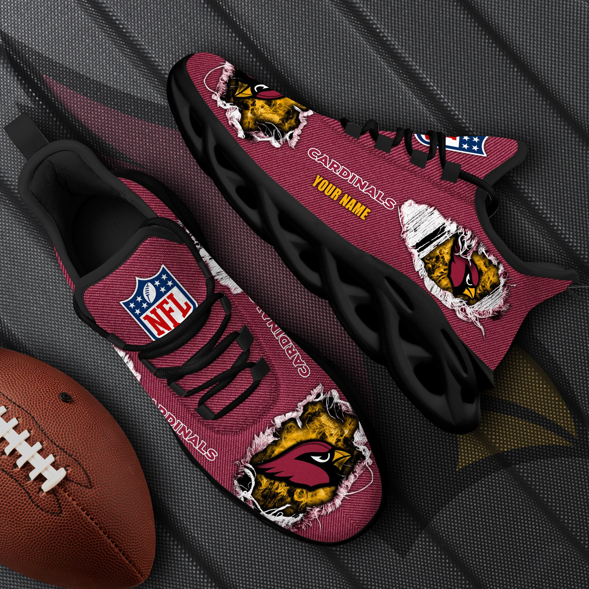Arizona Cardinals Black Max Soul Shoes 2025 Versions Custom Name 554