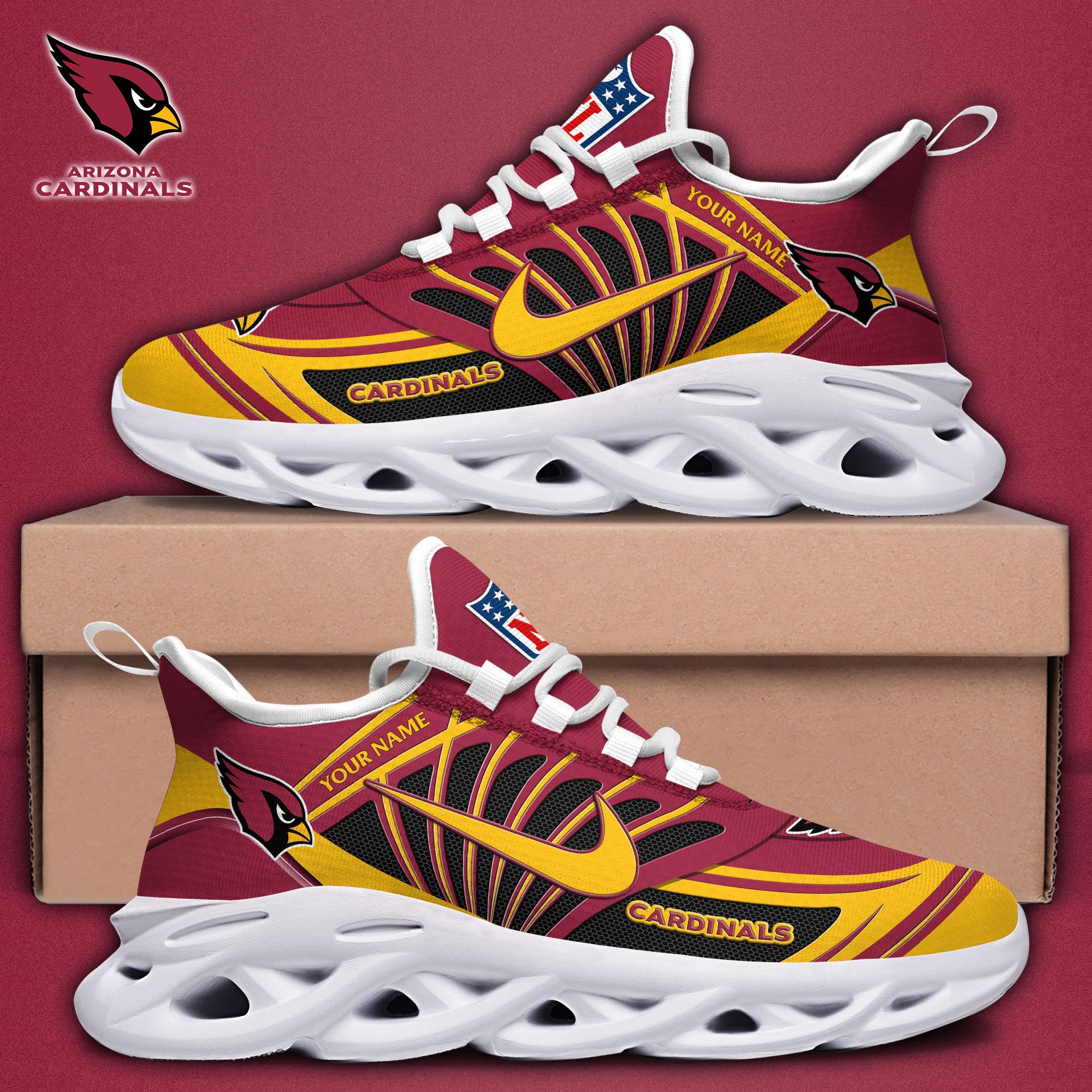 Arizona Cardinals Black Max Soul Shoes 2025 Versions Custom Name 898