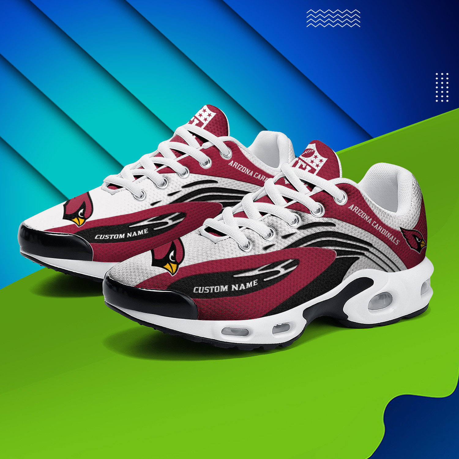 Arizona Cardinals Personalized Name Team Logo Mix Colors Wave Line TN Shoes Air Cushion Sneakers