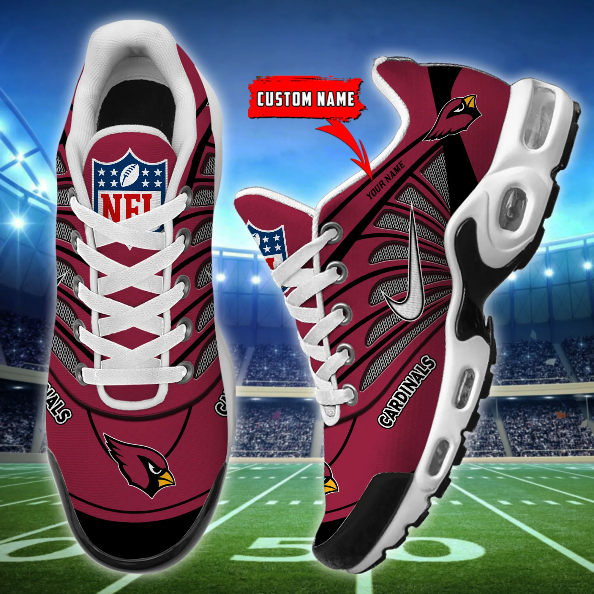 Arizona Cardinals Personalized Name Team Mix Colors Sport Team TN Air Max Shoes Air Cushion Sneakers 639UQ-6690