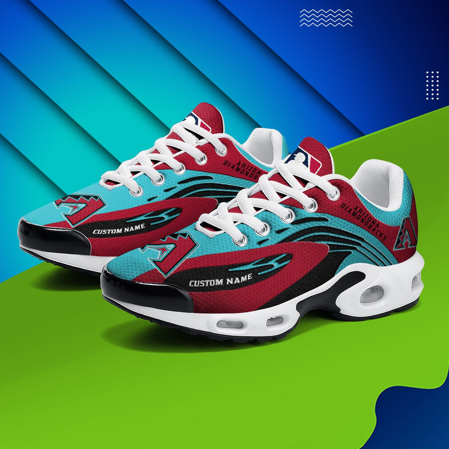 Arizona Diamondbacks Personalized Name Team Logo Mix Colors Wave Line TN Shoes Air Cushion Sneakers
