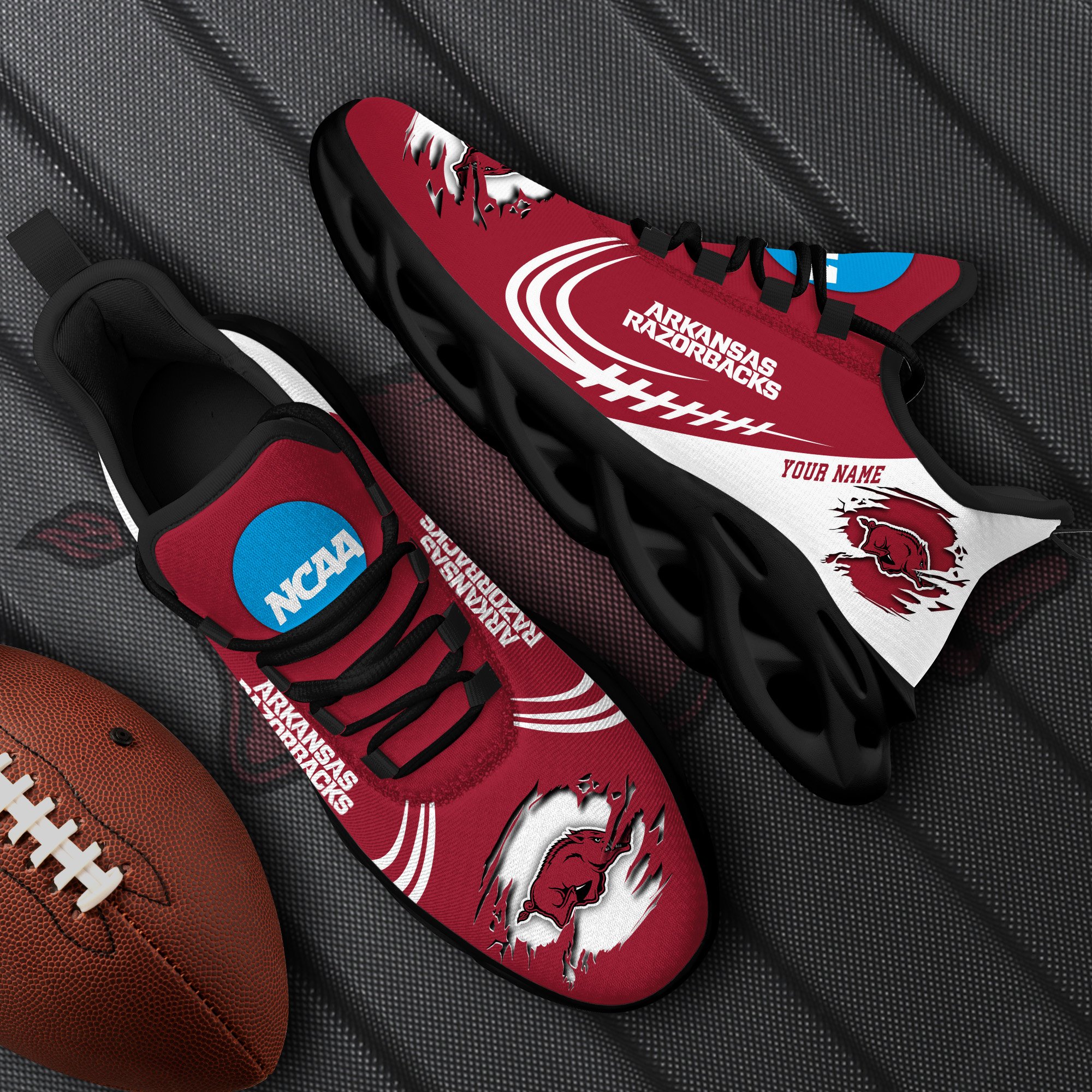 Arkansas Razorbacks Black Max Soul Shoes 2025 Versions Custom Name 016