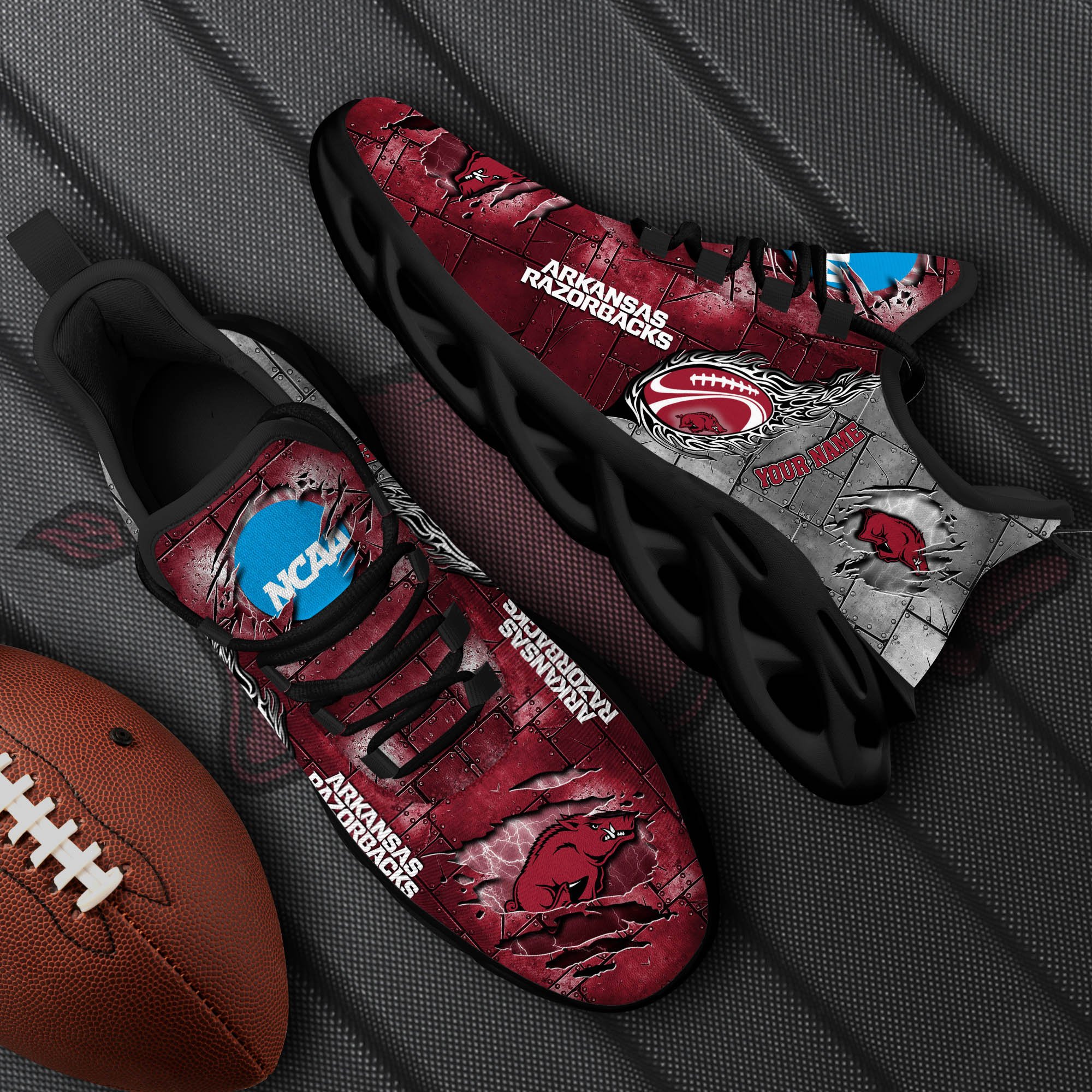 Arkansas Razorbacks Black Max Soul Shoes 2025 Versions, White Max Soul Shoes Custom Your Name PH879