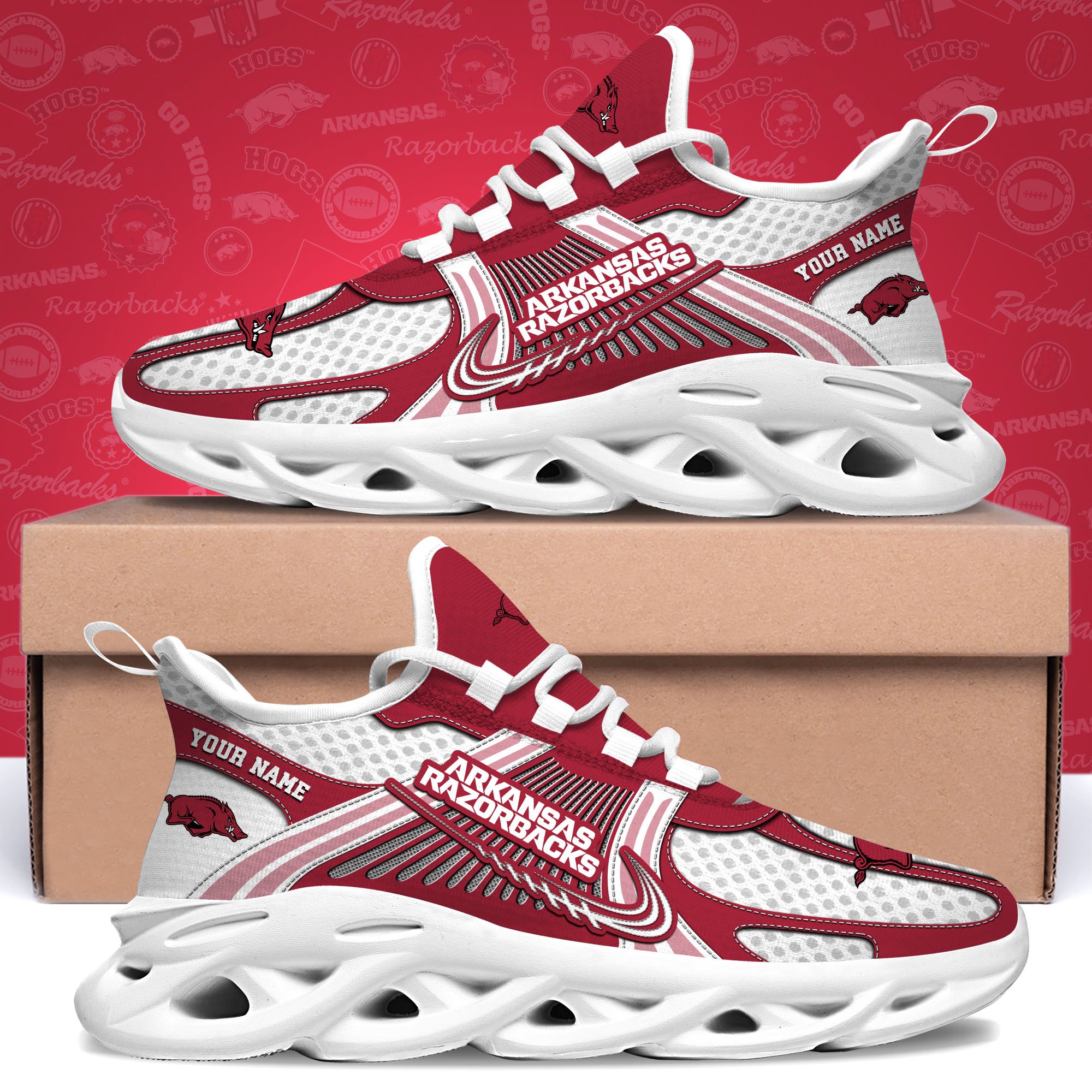 Arkansas Razorbacks Clunky Sneakers Custom Your Name, Sport Sneakers, Sport Gifts For Fan, Gifts For Him