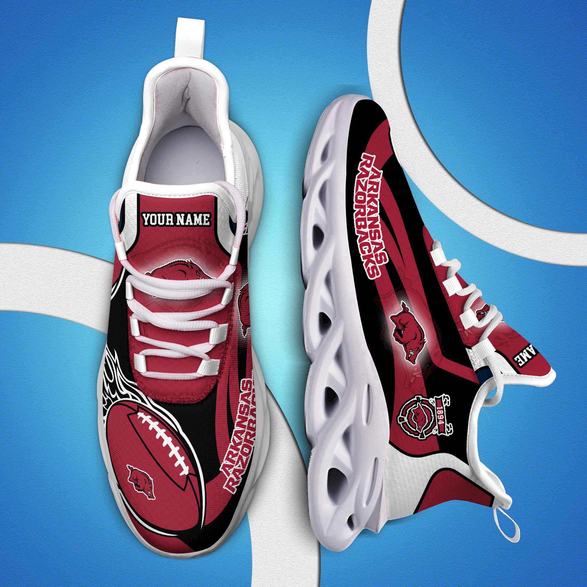 Arkansas Razorbacks White C Sneakers 2025 Version Personalized Your Name 090