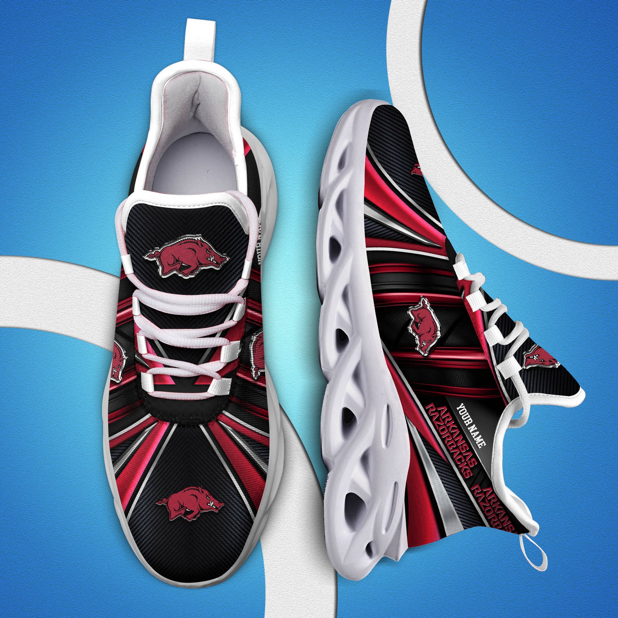 Arkansas Razorbacks White C Sneakers 2025 Version Personalized Your Name, Sport Team Sneakers, Sport Gifts PH892