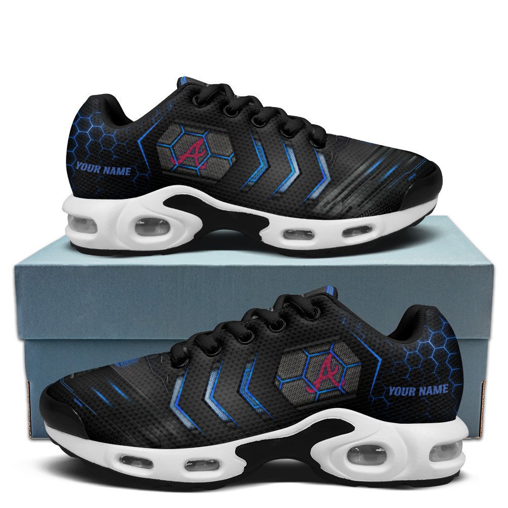 Atlanta Braves Personalized Name Team Colors Arrow Line Beehive Pattern TN Shoes Air Cushion Sneakers