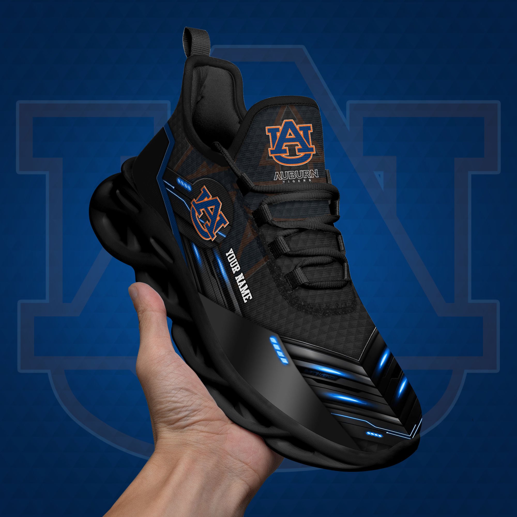 Auburn Tigers Black Clunky Sneaker Custom Name, Max Soul Shoes, Sport Gifts For Fan