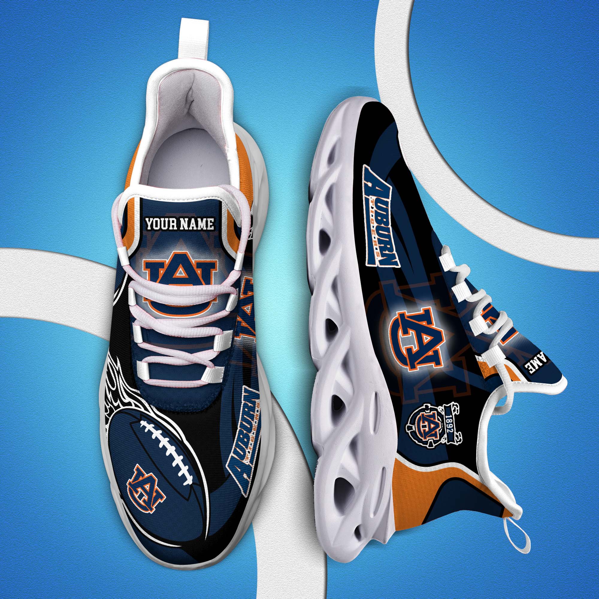 Auburn Tigers White C Sneakers 2025 Version Personalized Your Name 090