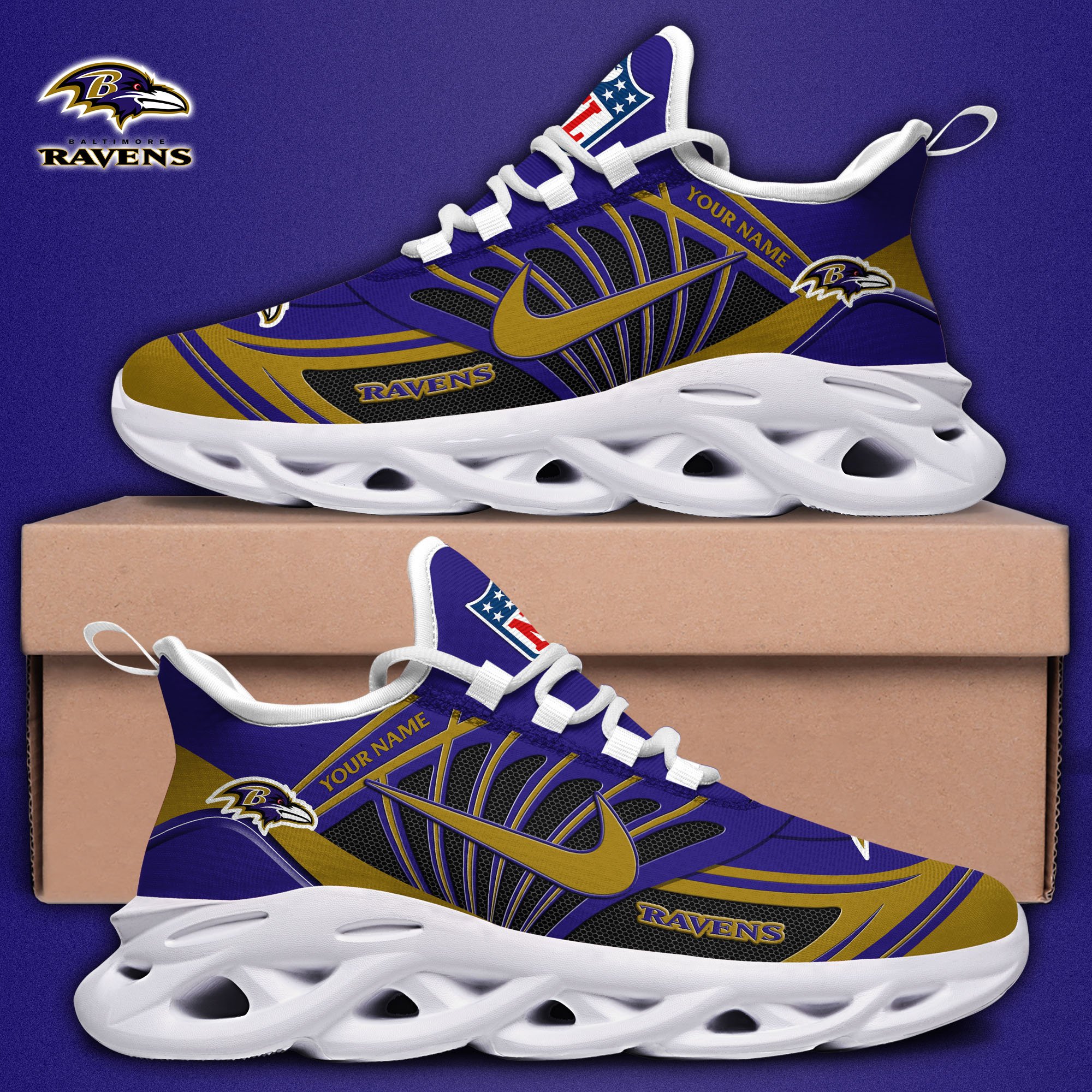 Baltimore Ravens Black Max Soul Shoes 2025 Versions Custom Name 898