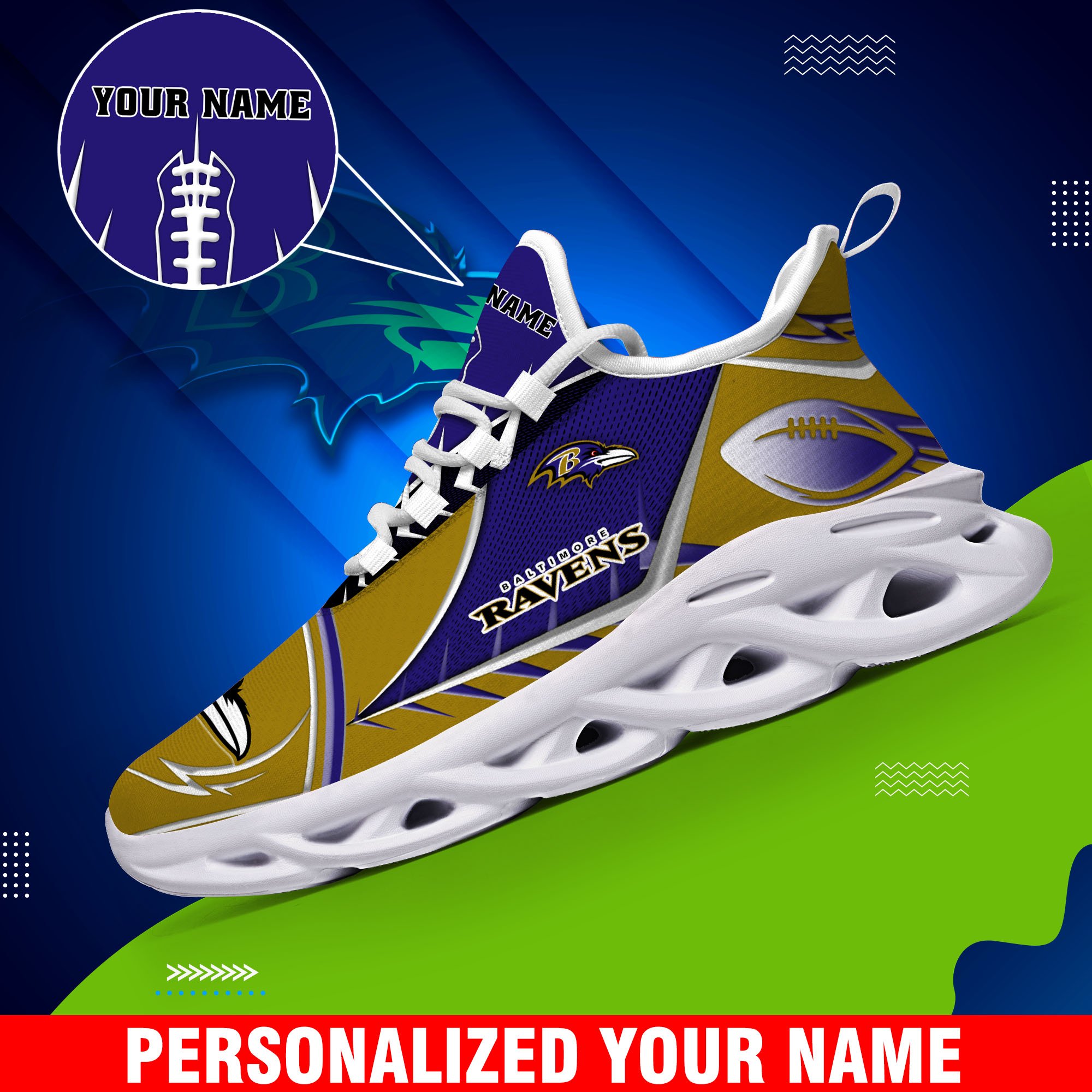 Baltimore Ravens Sport White C Sneakers 2025 Version Personalized Your Name 528