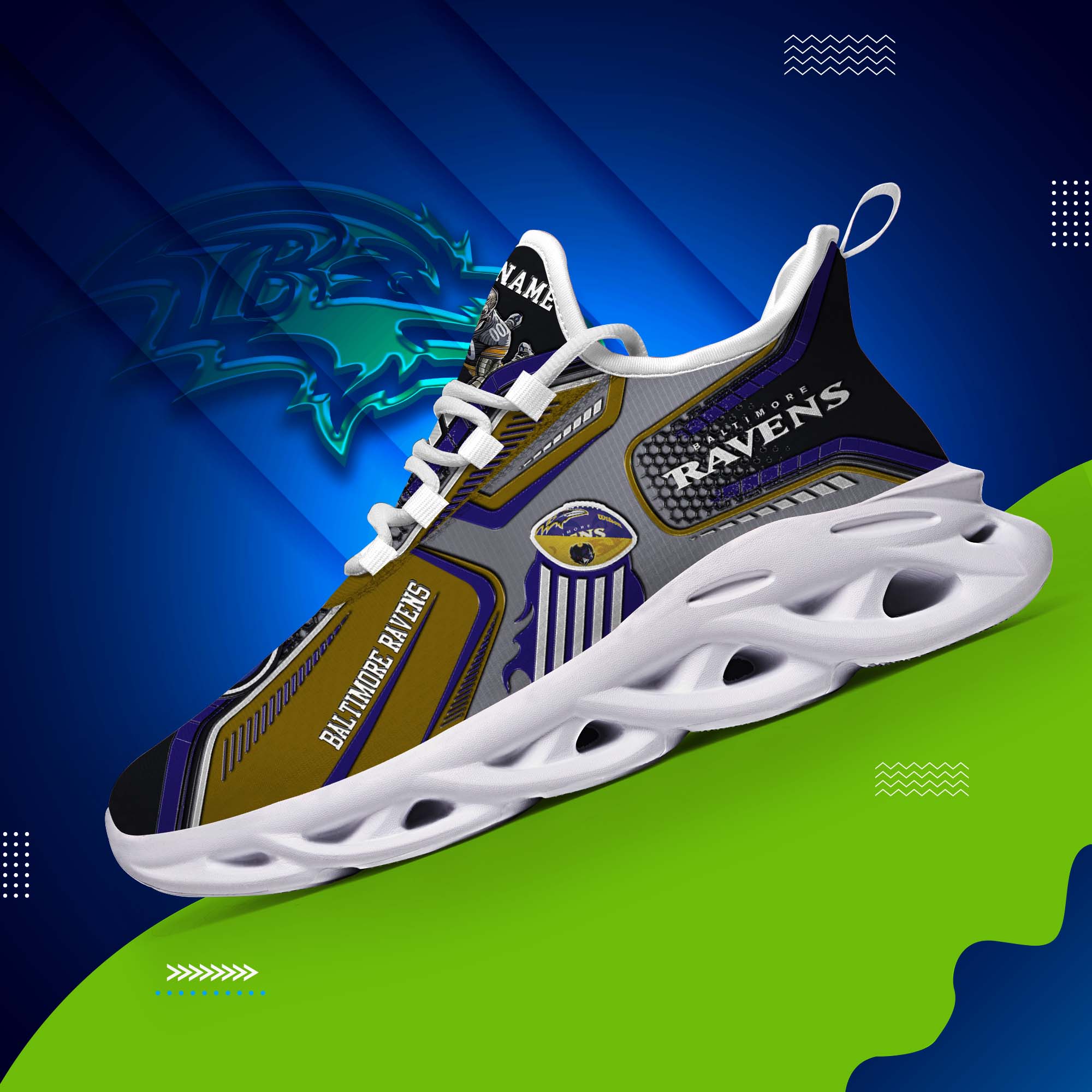 Baltimore Ravens White C Sneakers 2025 Version Personalized Your Name, Sport Sneakers , Sport Gifts PH605