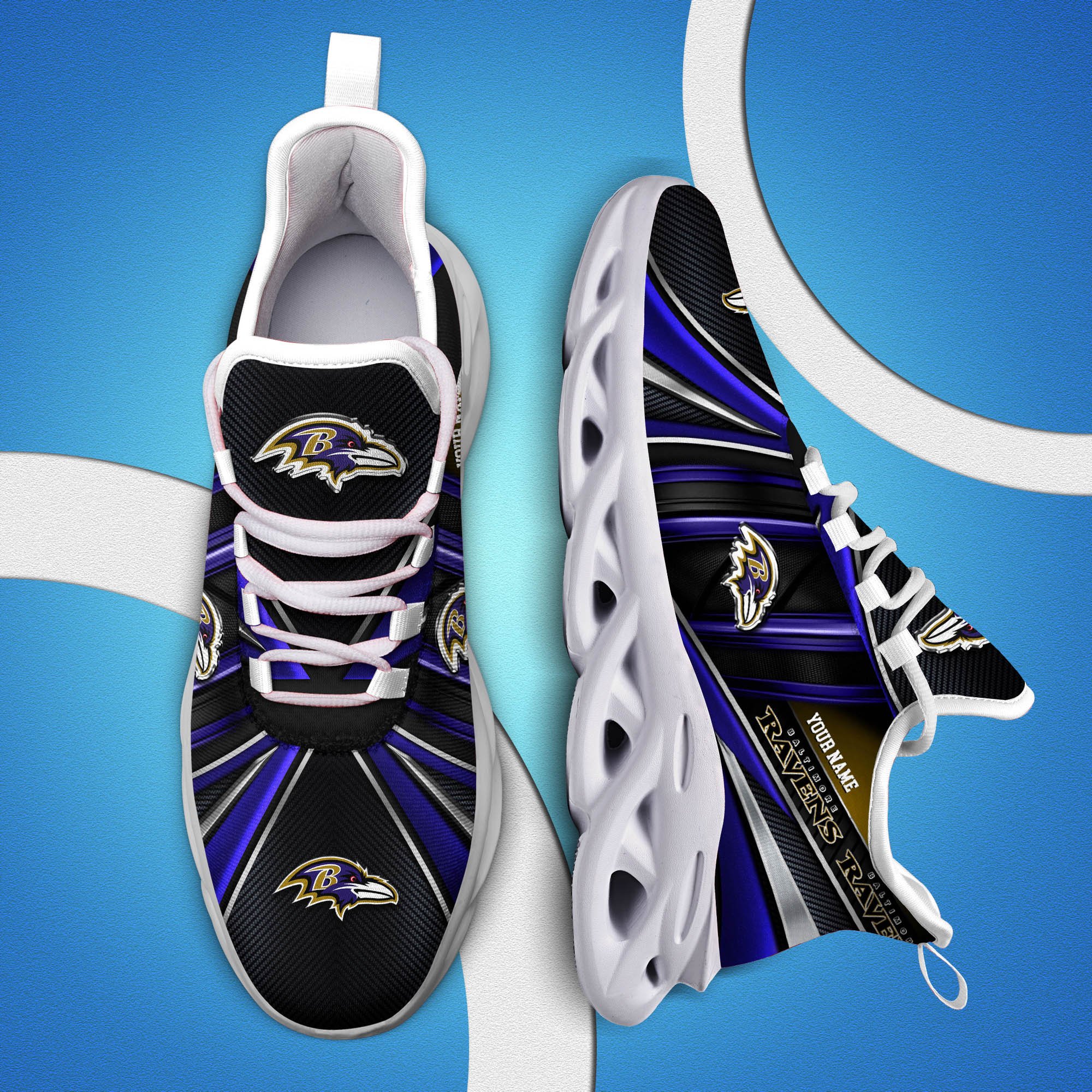 Baltimore Ravens White C Sneakers 2025 Version Personalized Your Name, Sport Team Sneakers, Sport Gifts PH892