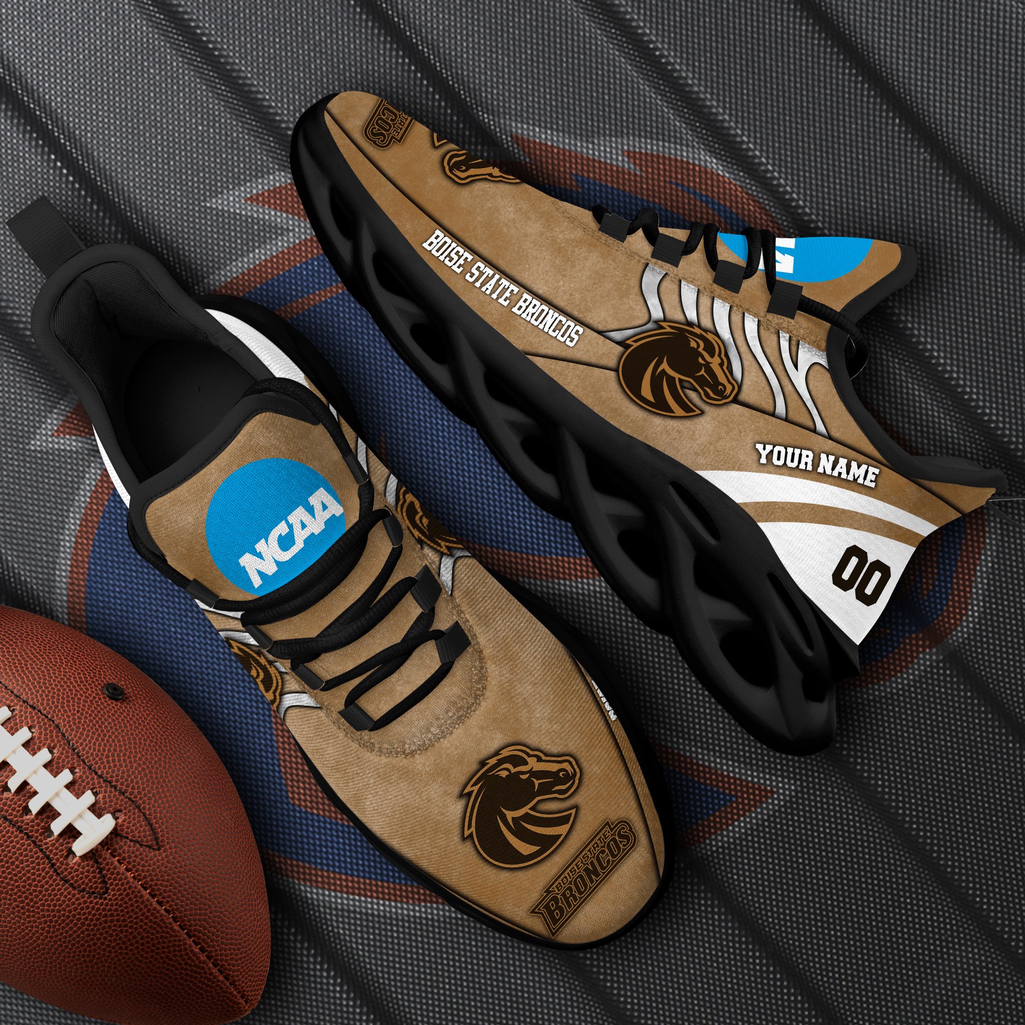Boise State Broncos Black Max Soul Shoes 2025 Versions Custom Your Name And Number 312