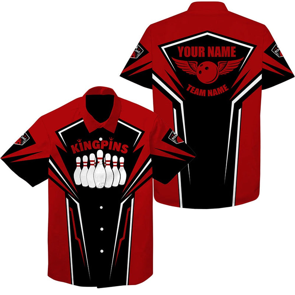 Bowling Hawaiian Shirt, Custom Name And Team Name King Pins Bowling Hawaiians, Bowling Team Shirts, Bowling Team Hawaiian