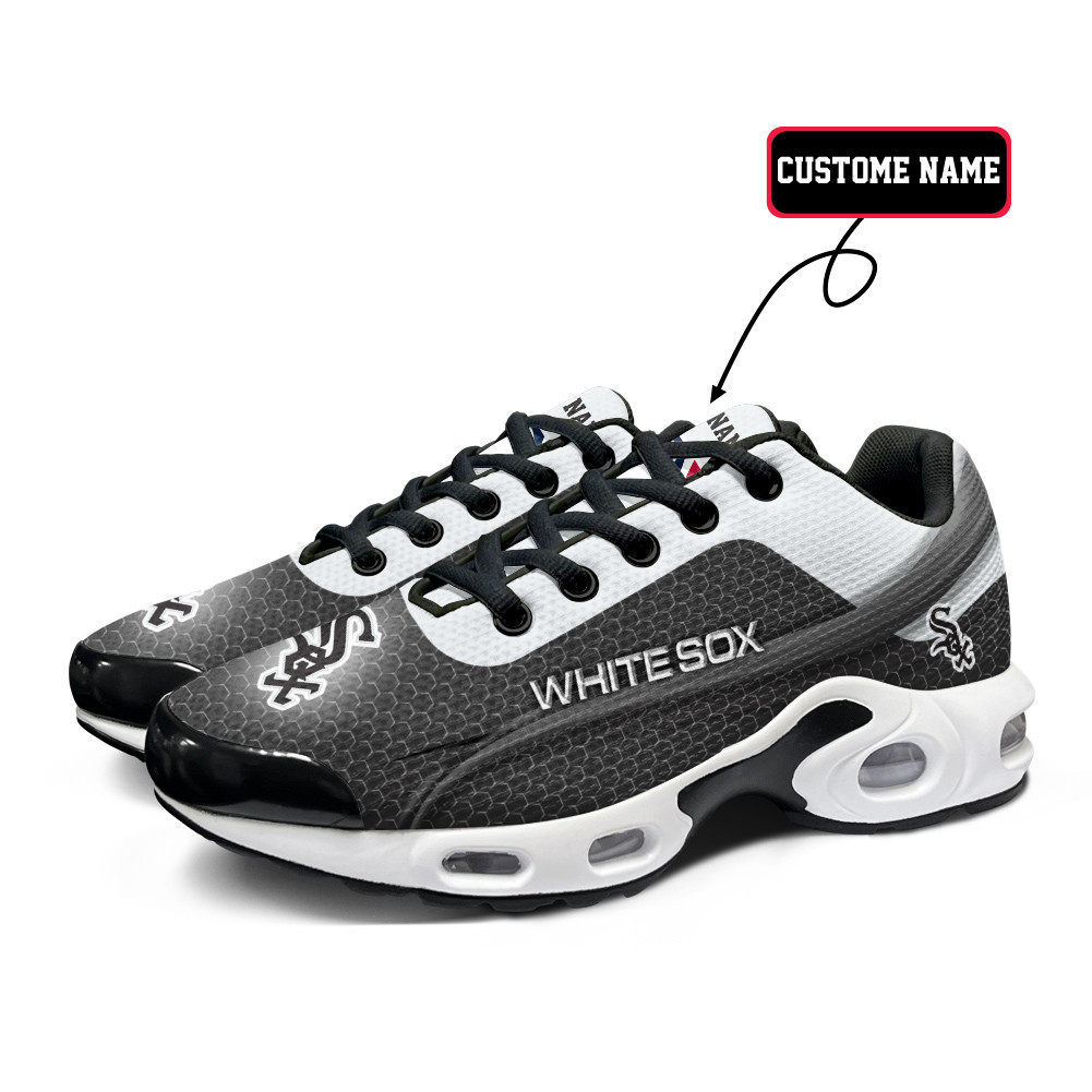 Chicago White Sox Personalized Name Team Colors Wave Line Beehive Pattern TN Air Max Shoes Air Cushion Sneakers