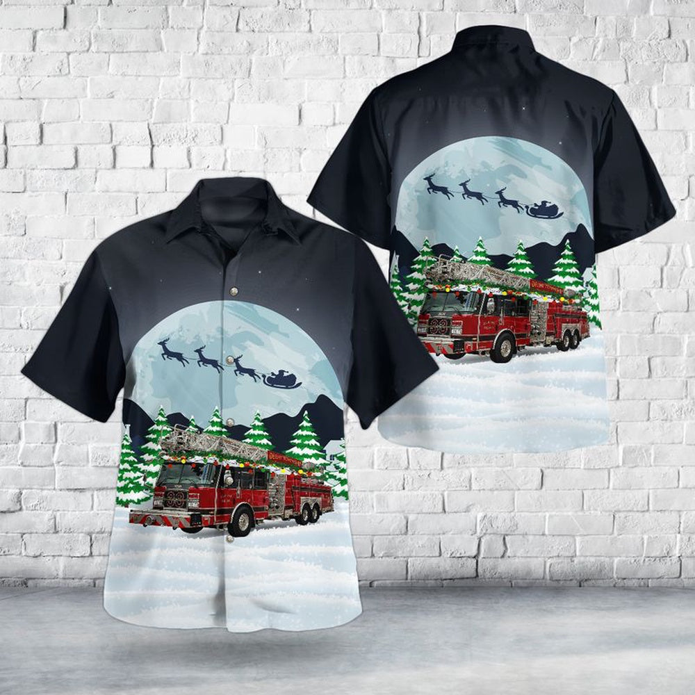 Cincinnati, Ohio, Delhi Township Fire Department Christmas Hawaiian Shirt, Xmas Hawaiian Shirts, Christmas Aloha Shirts