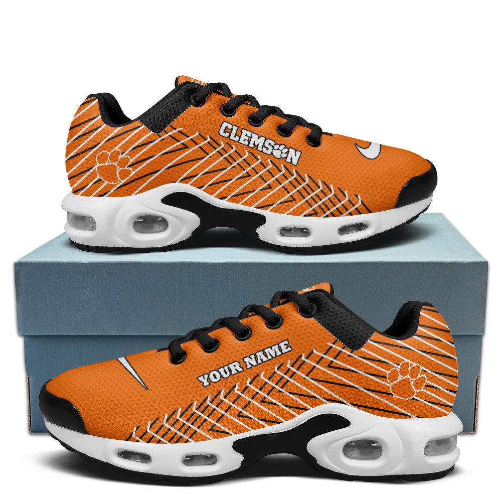 Clemson Personalized Name Team Colors Jagged Lines TN Shoes Air Cushion Sneakers