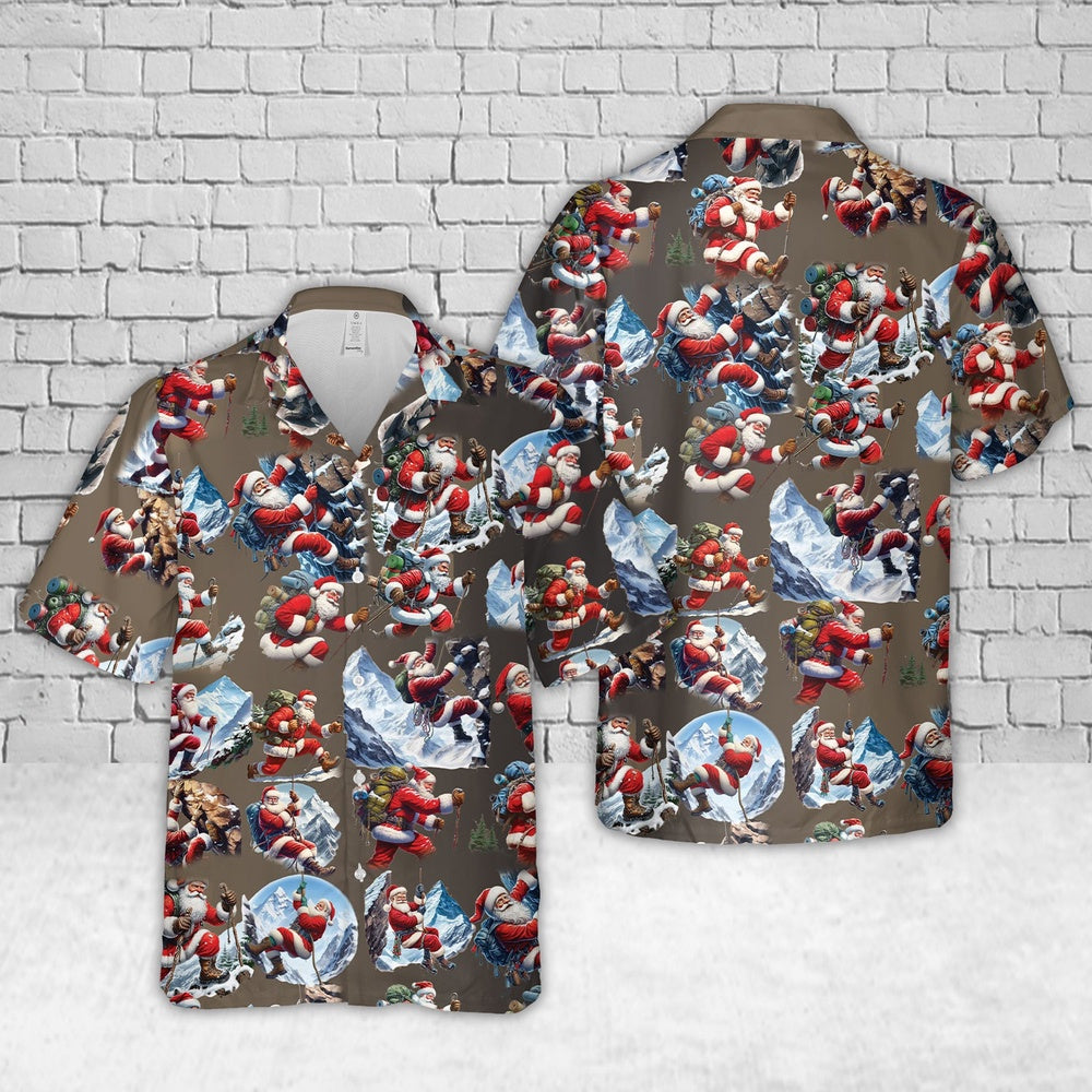 Climbing Santa Christmas Hawaiian Shirt, Xmas Hawaiian Shirts, Christmas Aloha Shirts