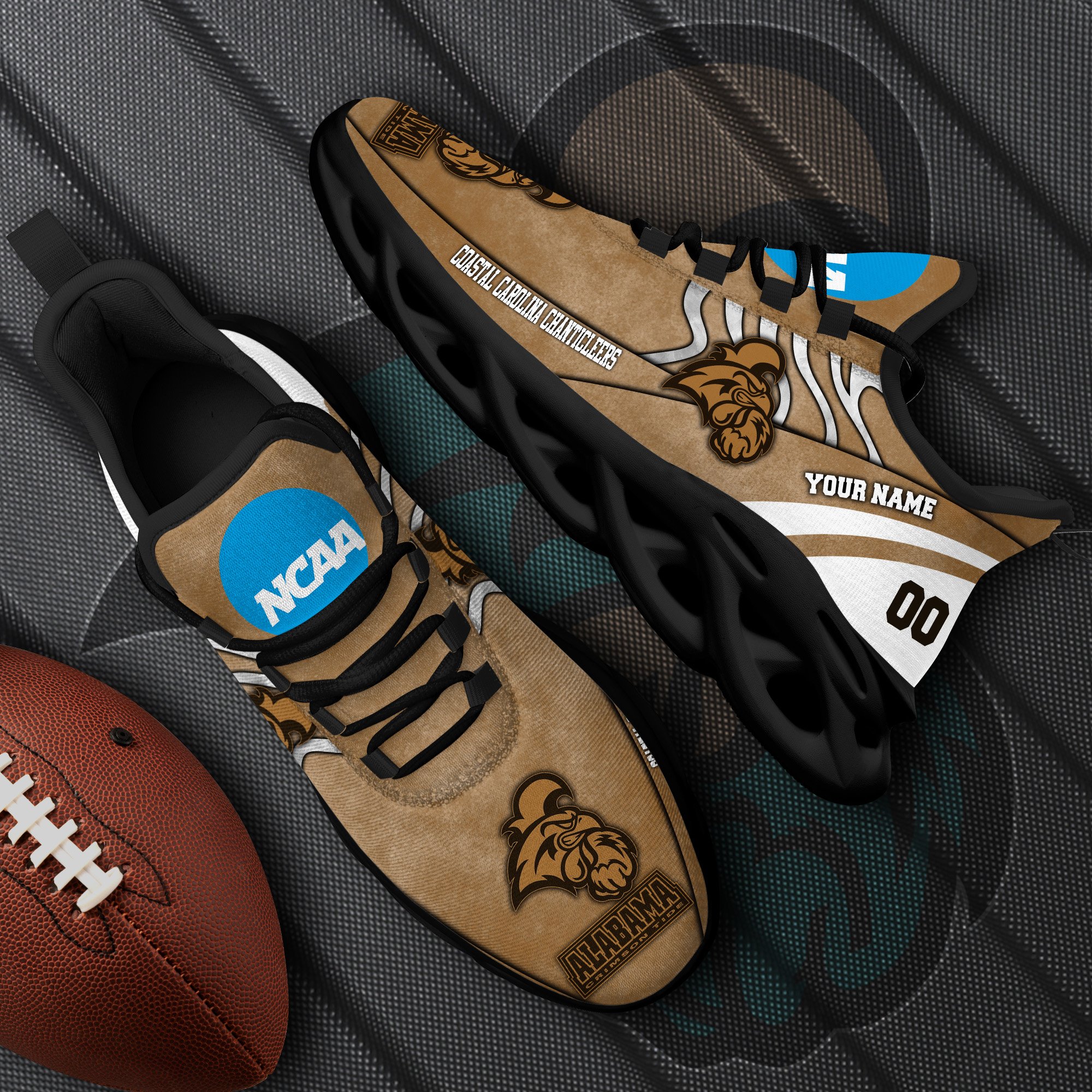 Coastal Carolina Chanticleers Black Max Soul Shoes 2025 Versions Custom Your Name And Number 312