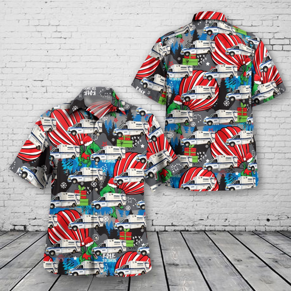 Cokato, MN Ambulance Christmas Hawaiian Shirt, Xmas Hawaiian Shirts, Christmas Aloha Shirts