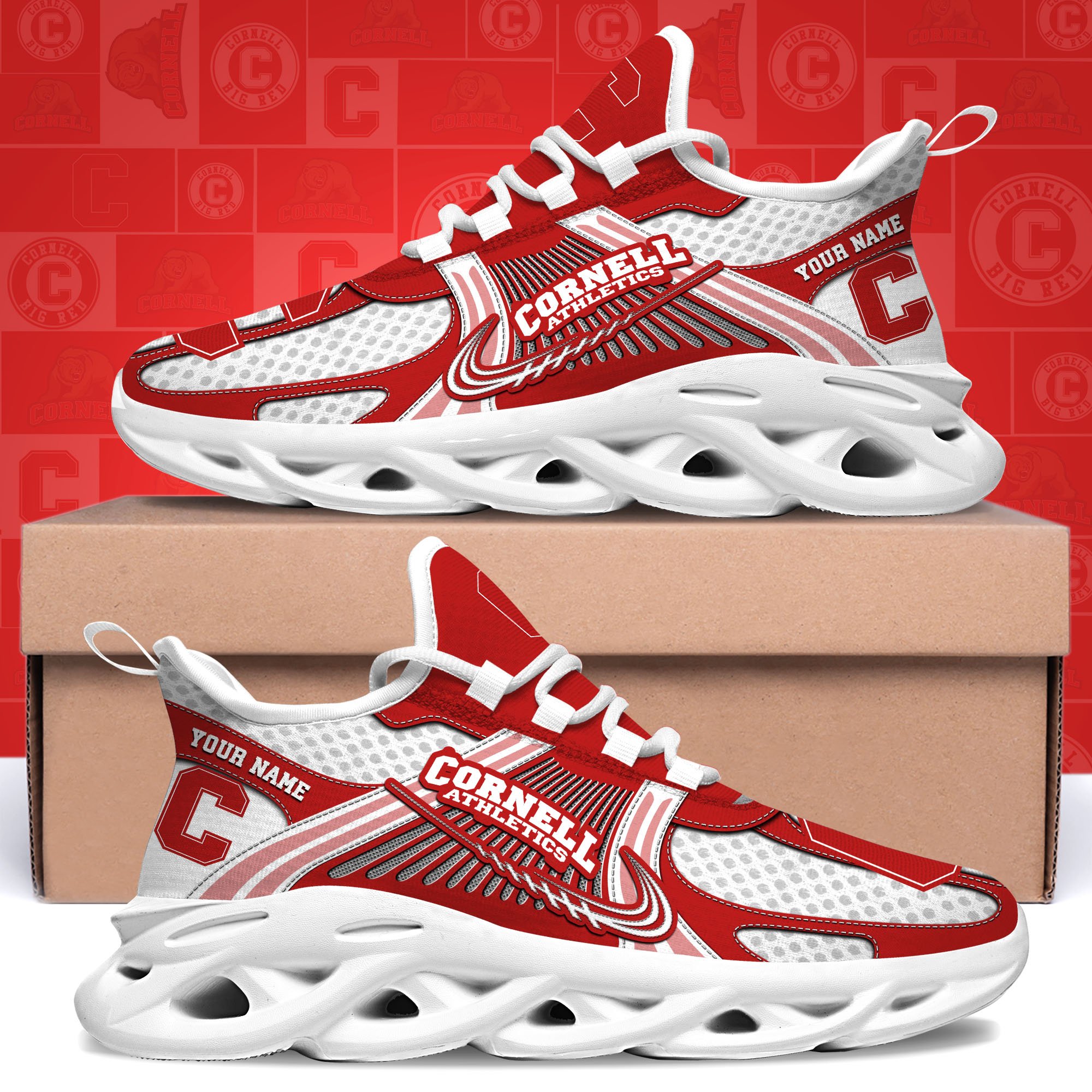 Cornell Big Red Clunky Sneakers Custom Your Name, Sport Sneakers, Sport Gifts For Fan, Gifts For Him