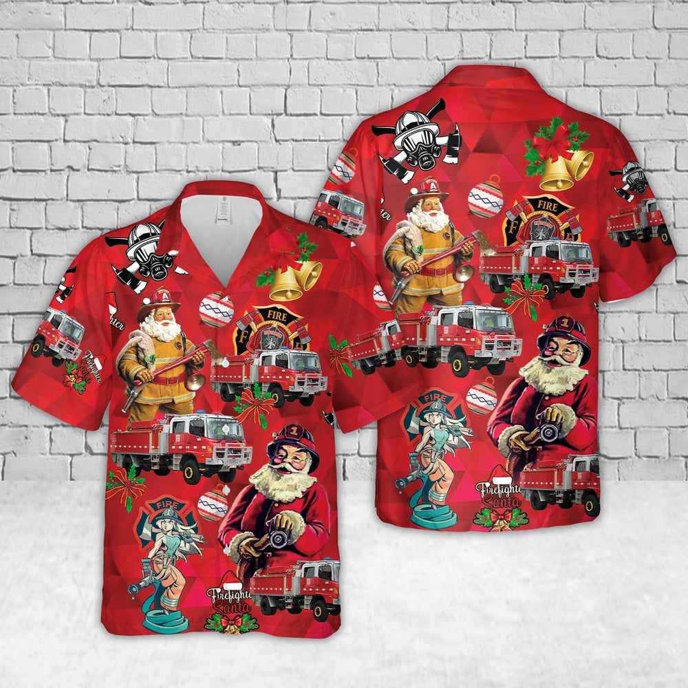 Country Fire Authority (CFA) Tanker Christmas Hawaiian Shirt, Xmas Hawaiian Shirts, Christmas Aloha Shirts