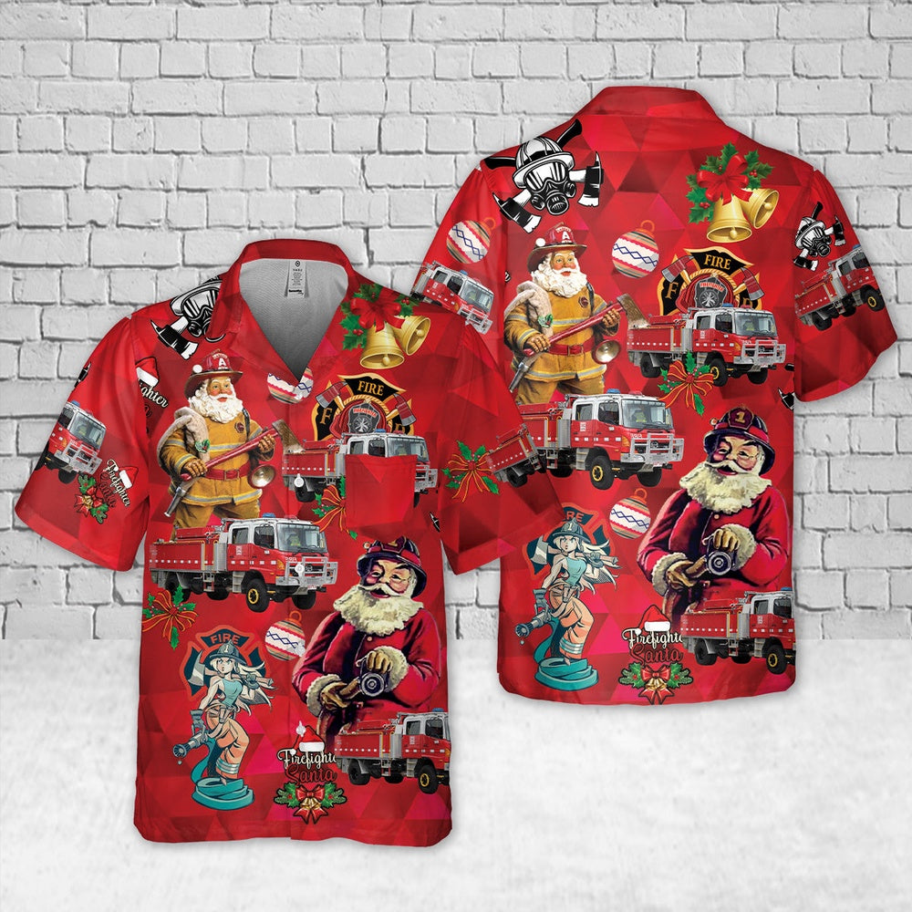 Country Fire Authority (CFA) Tanker Christmas Pocket Hawaiian Shirt, Xmas Hawaiian Shirts, Christmas Aloha Shirts