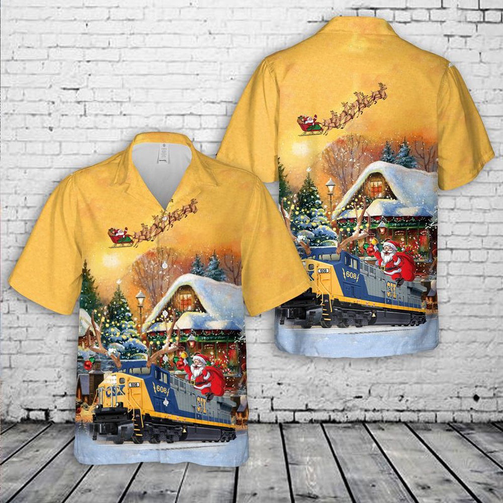 CSX Transportation GE AC6000CW Locomotive Christmas Hawaiian Shirt, Xmas Hawaiian Shirts, Christmas Aloha Shirts