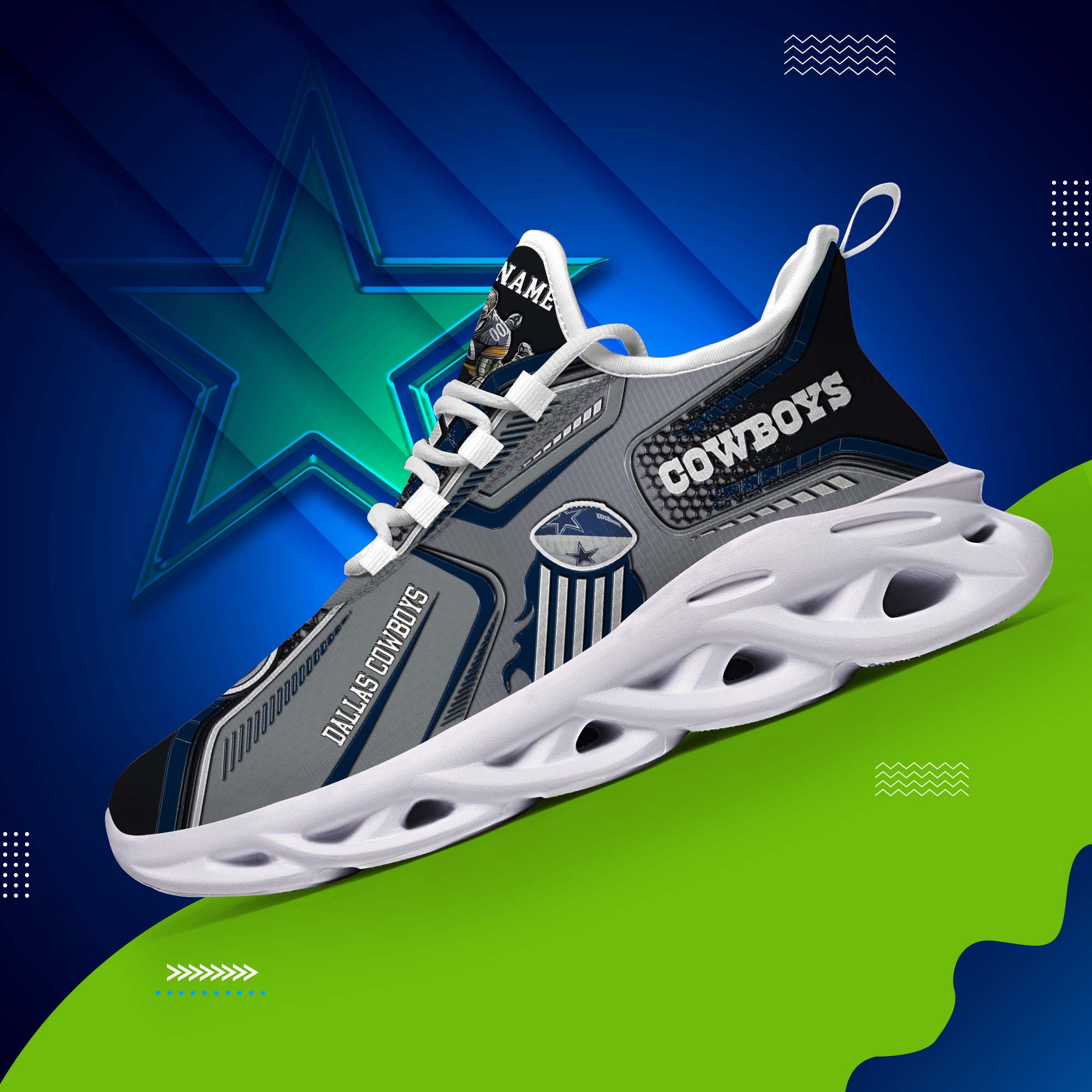 Dallas Cowboys White C Sneakers 2025 Version Personalized Your Name, Sport Sneakers , Sport Gifts PH605