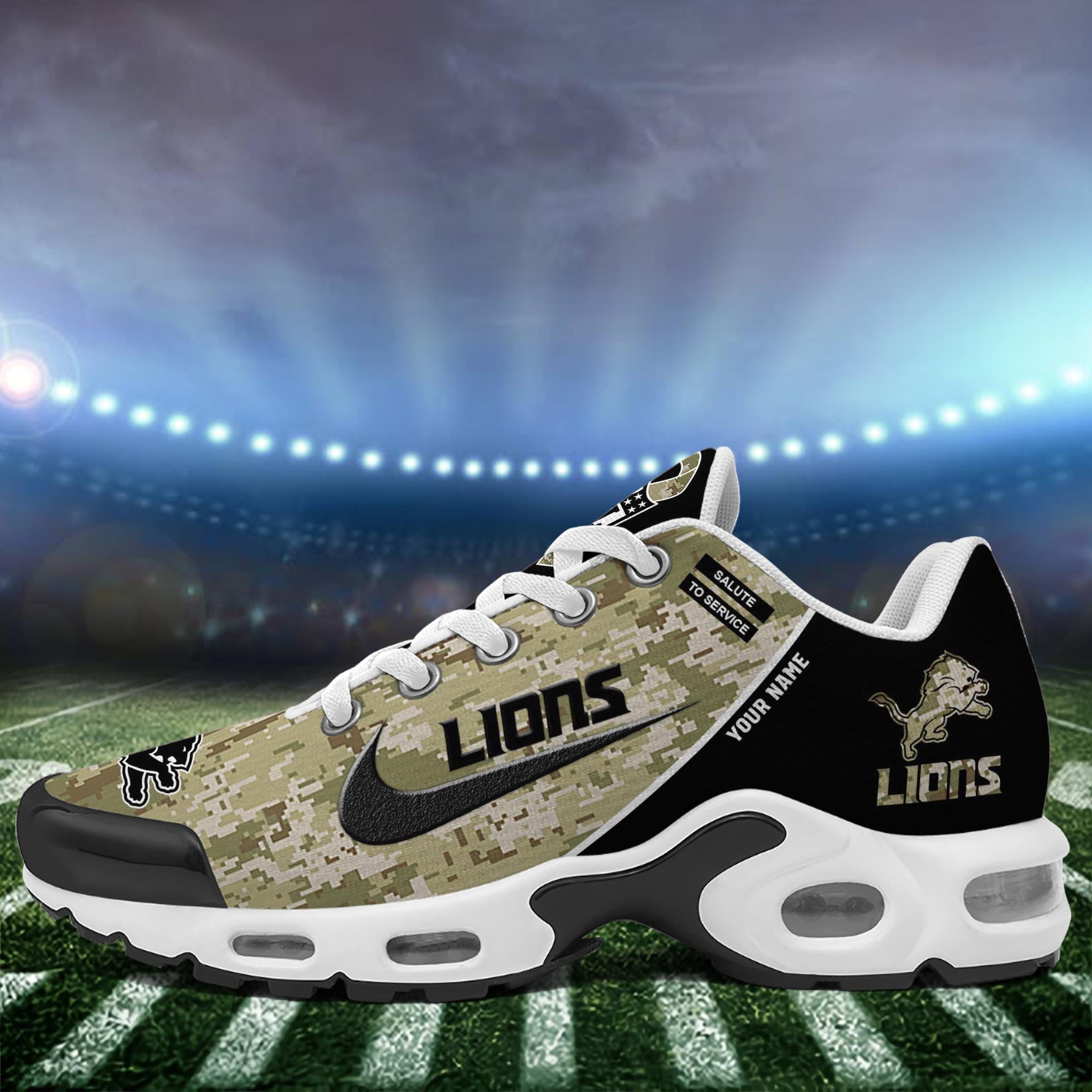 Detroit Lions TN Shoes 2025 Version Custom Name, Camouflage Shoes PH586