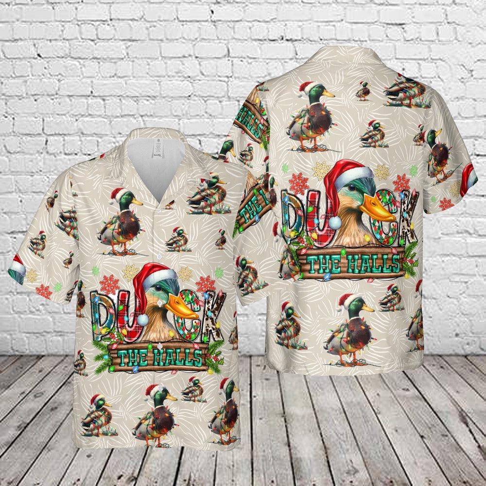 Duck The Halls Christmas Hawaiian Shirt, Xmas Hawaiian Shirts, Christmas Aloha Shirts