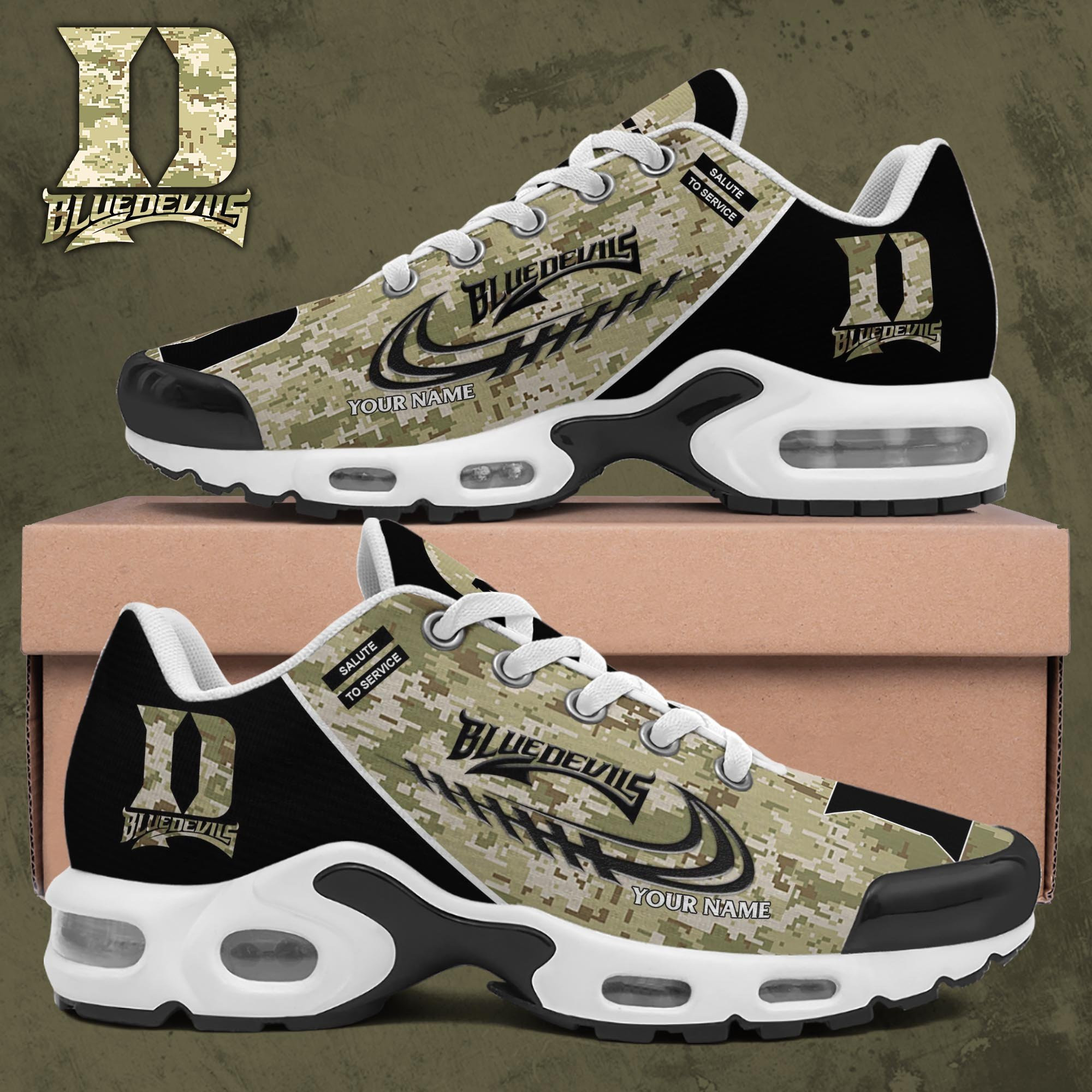 Duke Blue Devils TN Shoes 2025 Version Custom Name, Camouflage Shoes, Gifts For Football Lovers PH636