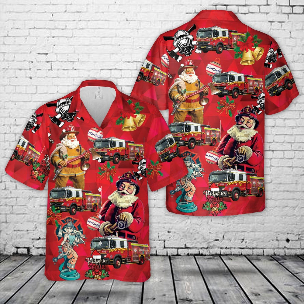 Fire and Rescue New South Wales Pumper Class 2 Christmas Hawaiian Shirt, Xmas Hawaiian Shirts, Christmas Aloha Shirts