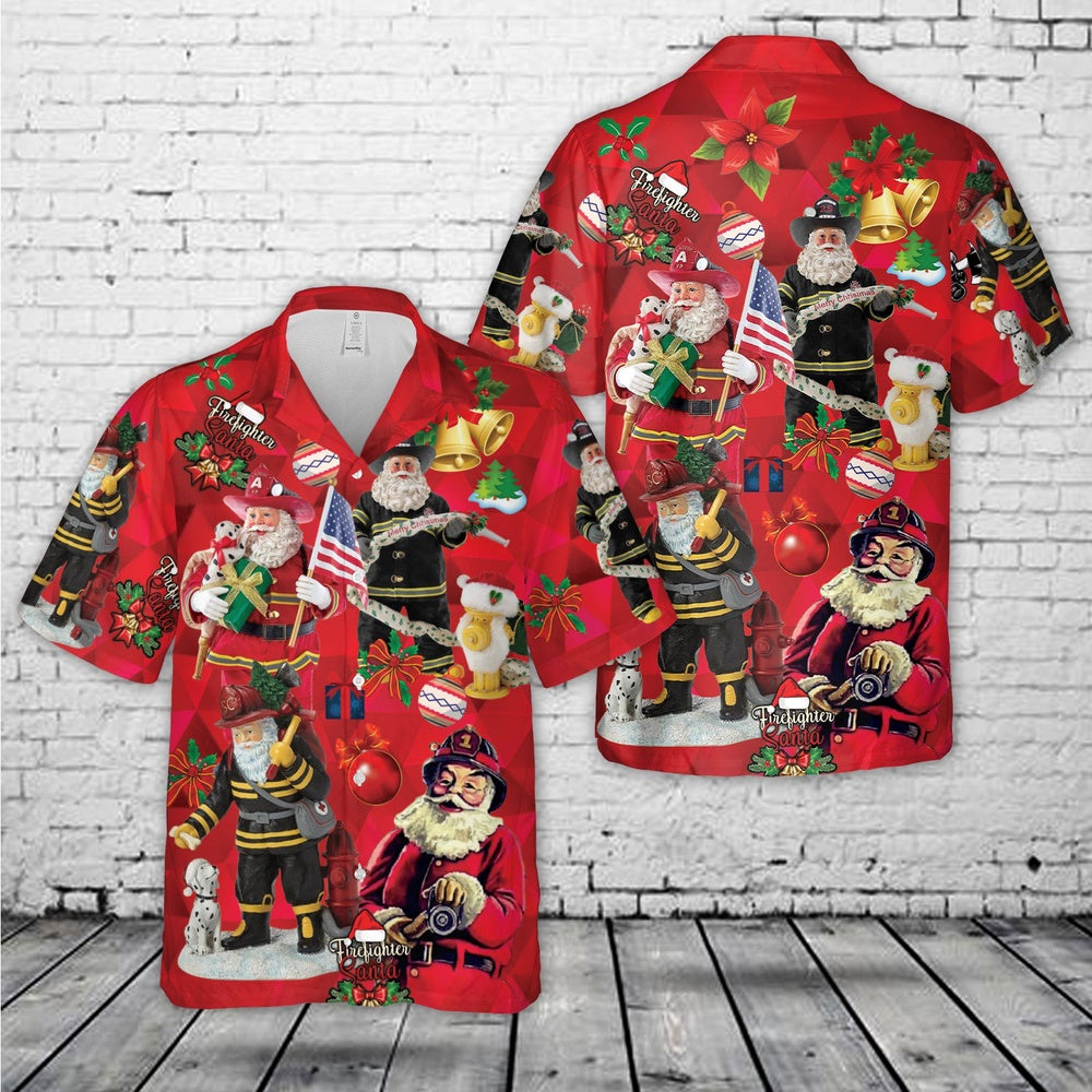 Fireman Santa Christmas Hawaiian Shirt, Xmas Hawaiian Shirts, Christmas Aloha Shirts