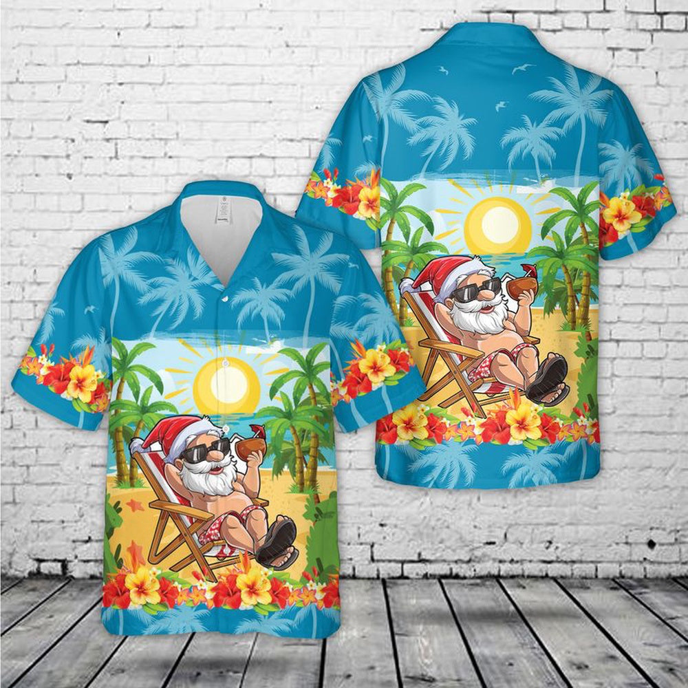 Funny Santa Christmas In July Vacation Hawaiian Shirt, Xmas Hawaiian Shirts, Christmas Aloha Shirts