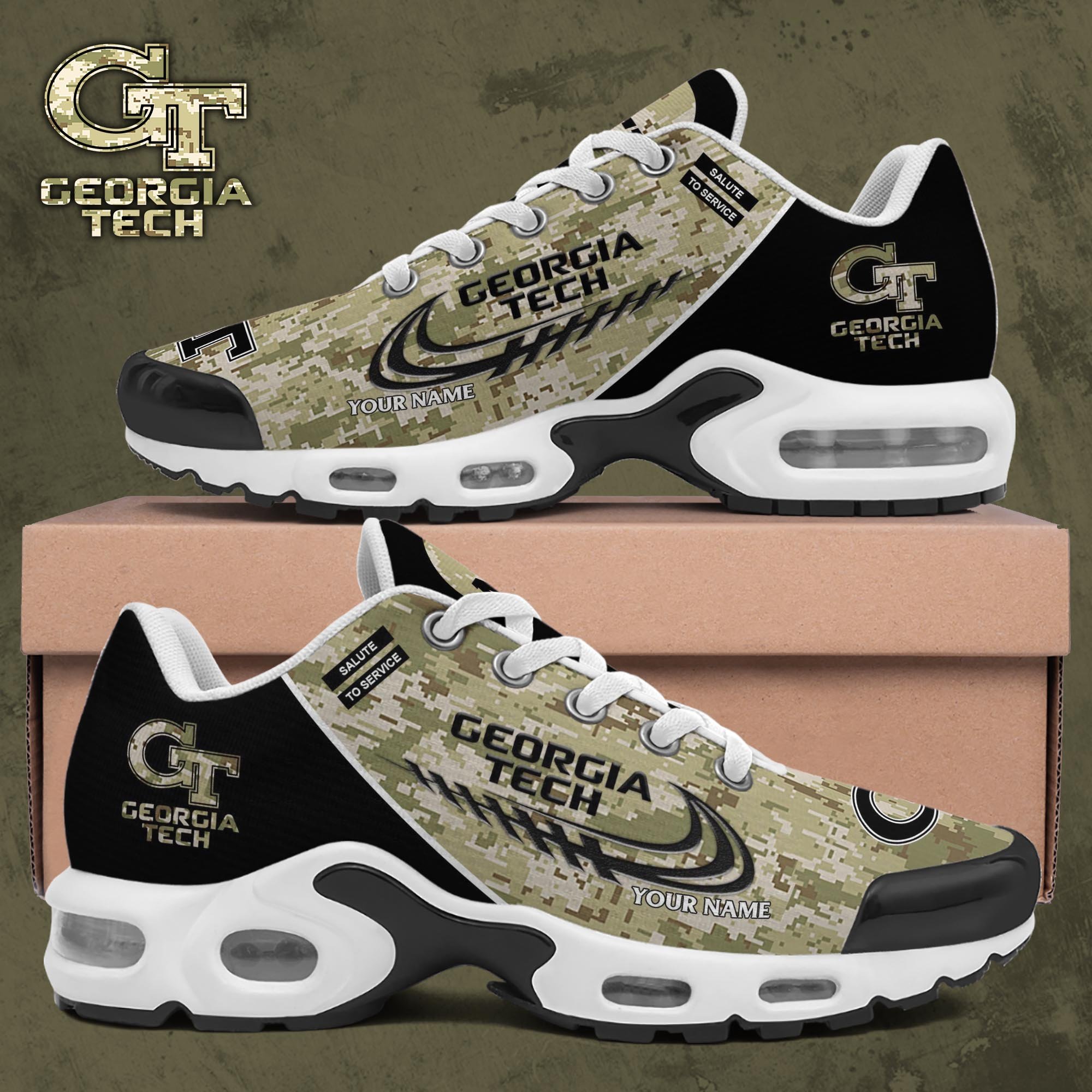 Georgia Tech Yellow Jackets TN Shoes 2025 Version Custom Name, Camouflage Shoes, Gifts For Football Lovers PH636