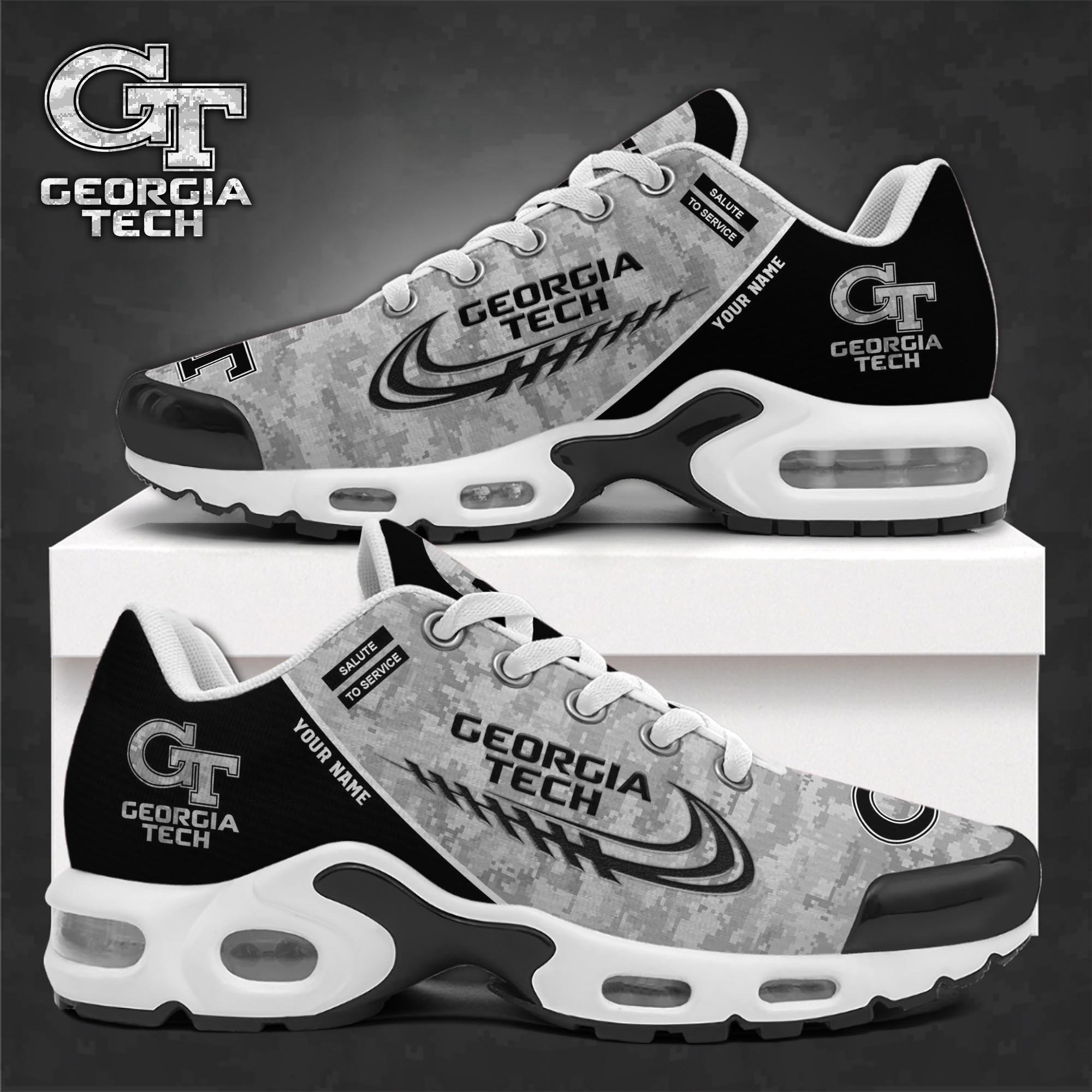 Georgia Tech Yellow Jackets TN Shoes 2025 Version Custom Name, Camouflage Shoes   PH585