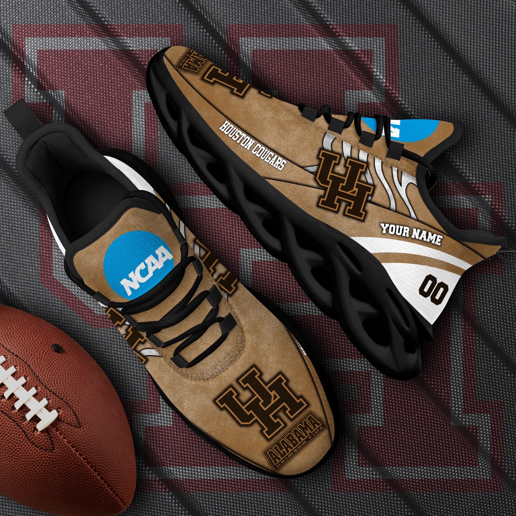 Houston Cougars Black Max Soul Shoes 2025 Versions Custom Your Name And Number 312
