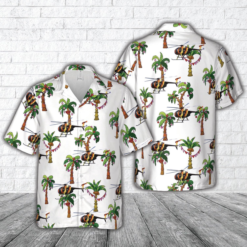 Hughes 500D (369D) Christmas Hawaiian Shirt, Xmas Hawaiian Shirts, Christmas Aloha Shirts