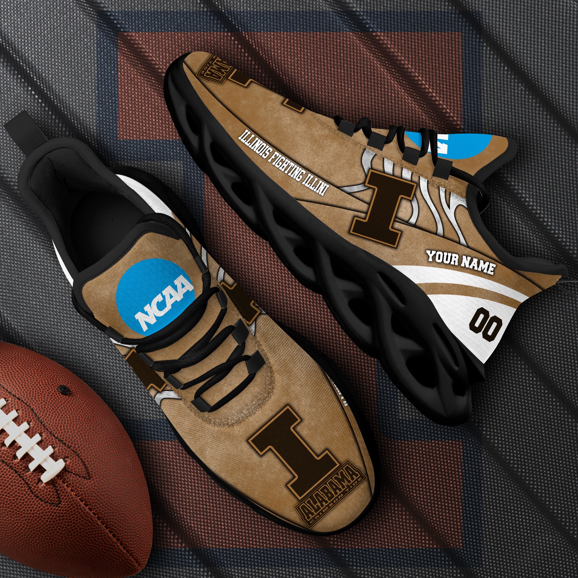 Illinois Fighting Illini Black Max Soul Shoes 2025 Versions Custom Your Name And Number 312