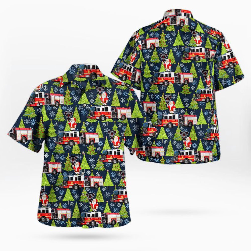 Indianapolis Fire Department Engine Christmas Hawaiian Shirt, Xmas Hawaiian Shirts, Christmas Aloha Shirts
