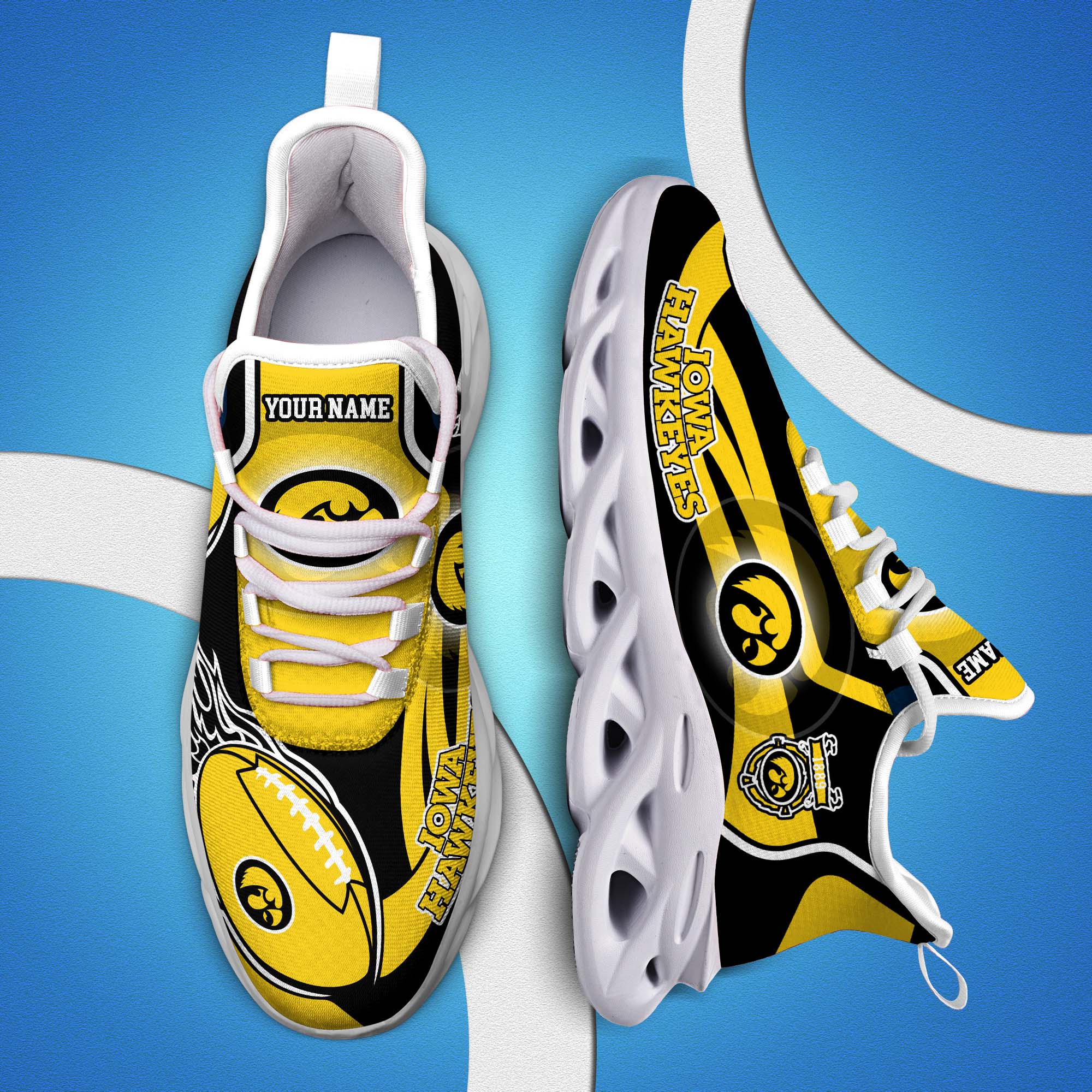 Iowa Hawkeyes White C Sneakers 2025 Version Personalized Your Name 090