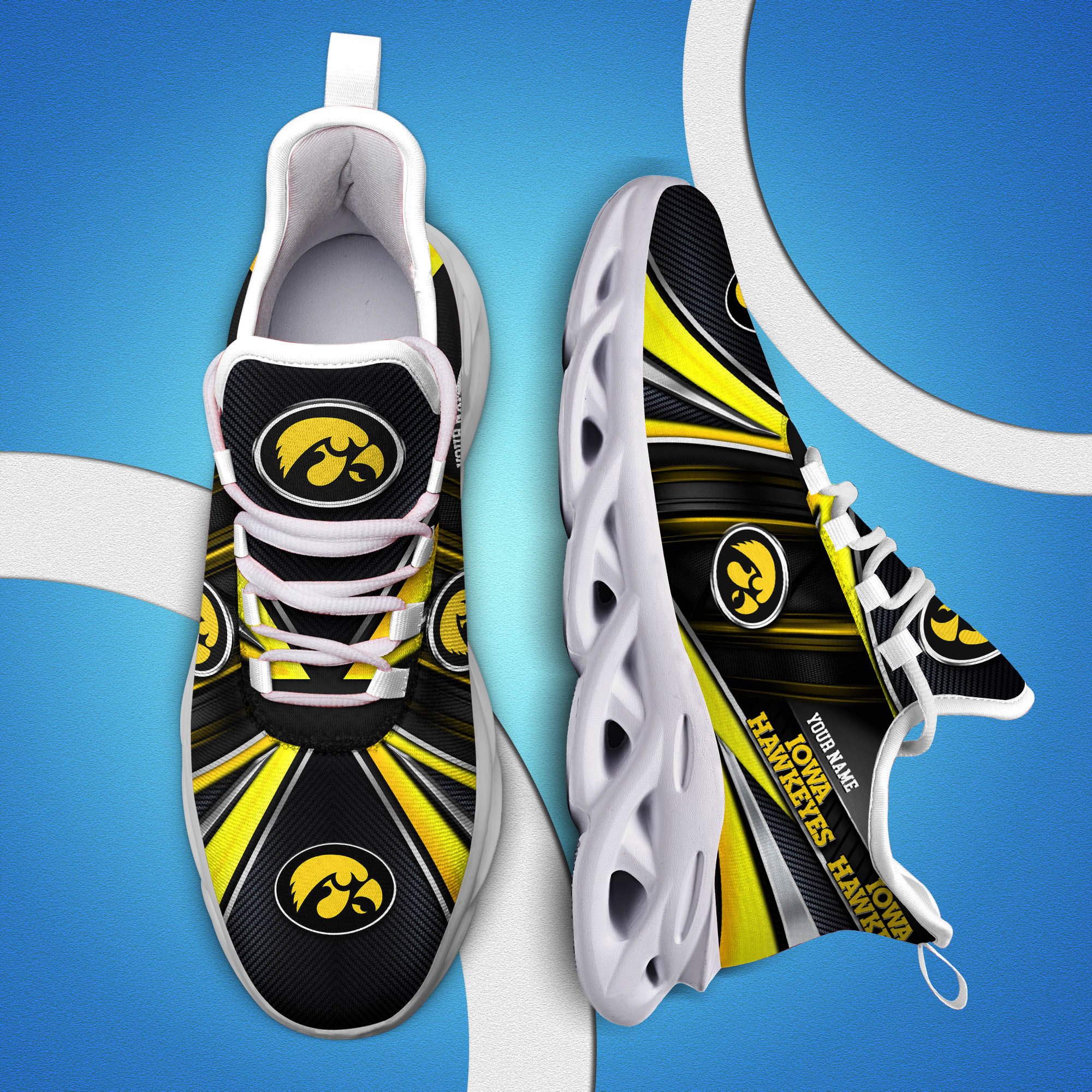 Iowa Hawkeyes White C Sneakers 2025 Version Personalized Your Name, Sport Team Sneakers, Sport Gifts PH892